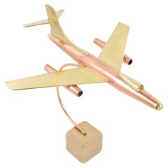 Brass and Copper Airplane Jet Aviation Model, France 1960s