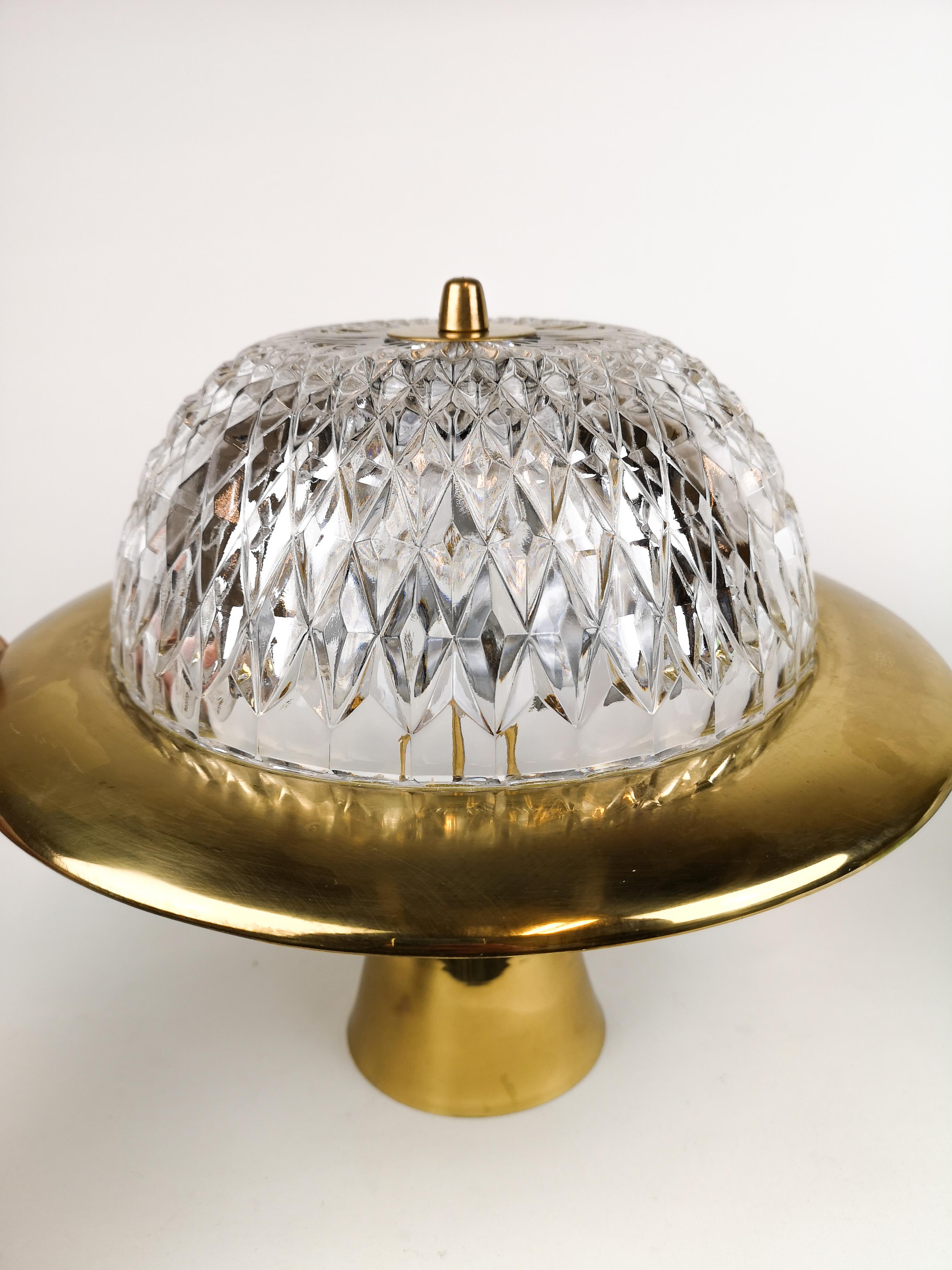 1960s, Brass and Crystal Celling Lamp by Tyringe for Orrefors, Sweden For Sale 6