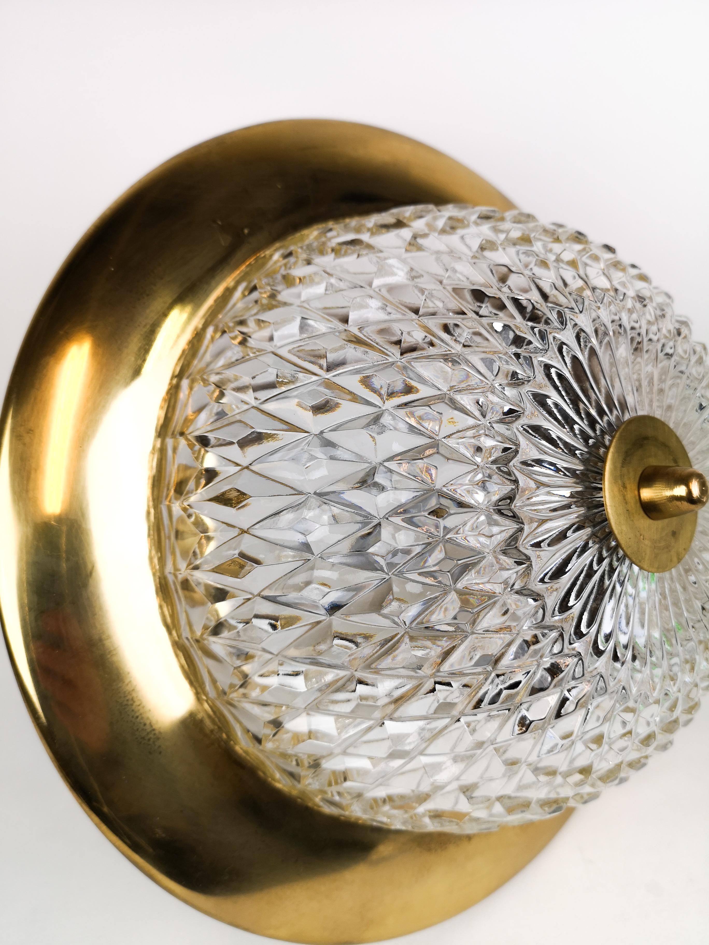 1960s, Brass and Crystal Celling Lamp by Tyringe for Orrefors, Sweden For Sale 2