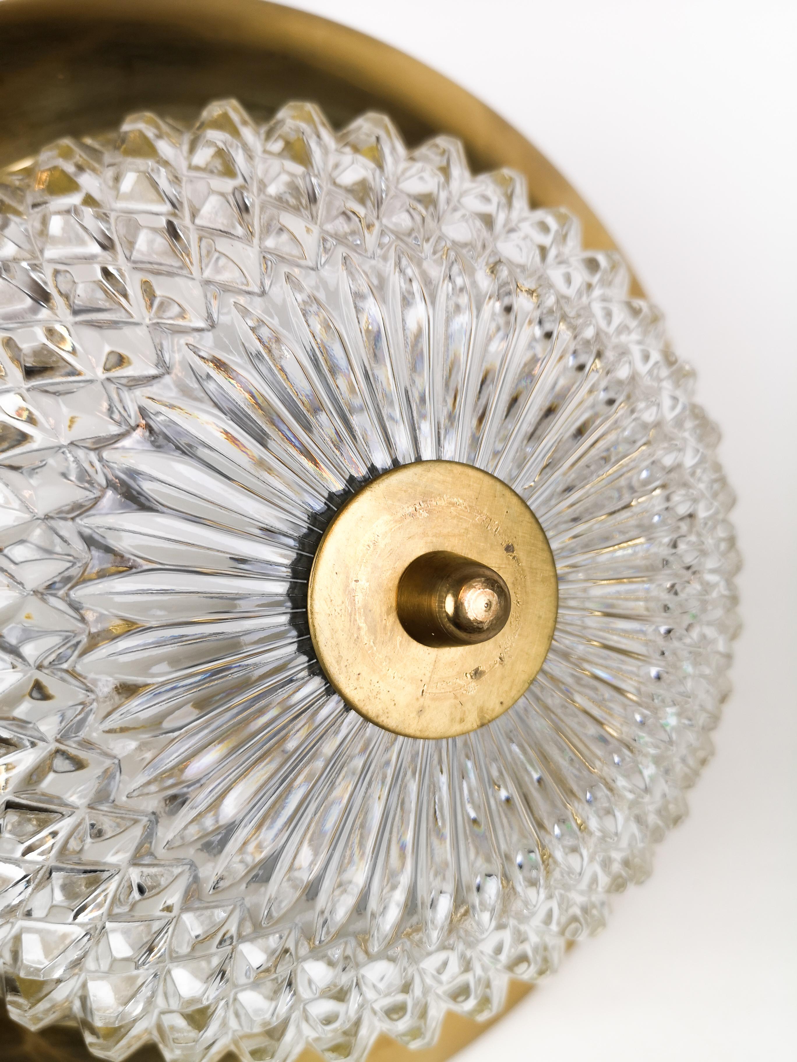 1960s, Brass and Crystal Celling Lamp by Tyringe for Orrefors, Sweden For Sale 3