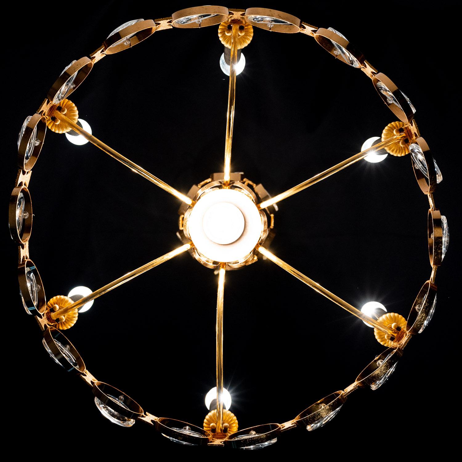 1960's Brass and Crystal Glass Chandelier by Palwa For Sale 8