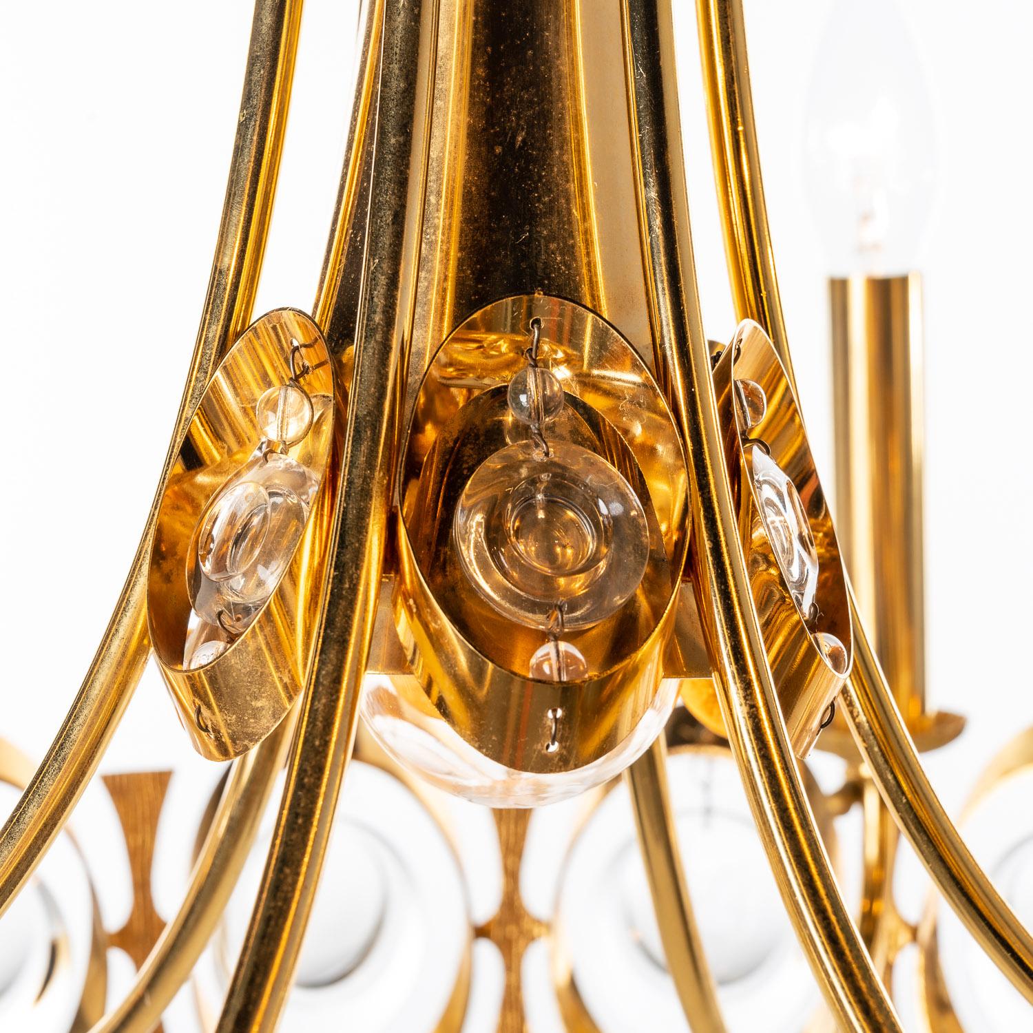 1960's Brass and Crystal Glass Chandelier by Palwa For Sale 1