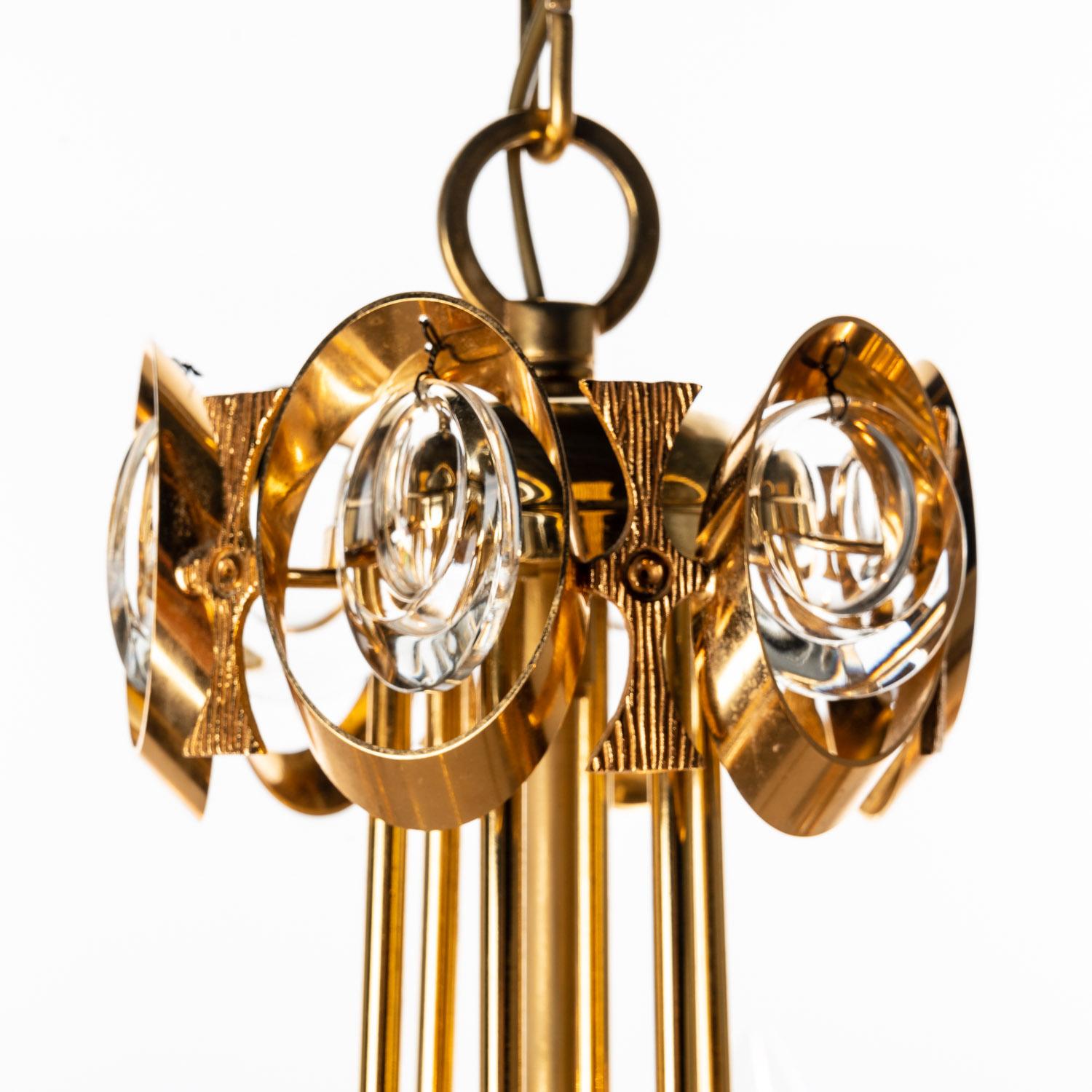 1960's Brass and Crystal Glass Chandelier by Palwa For Sale 2