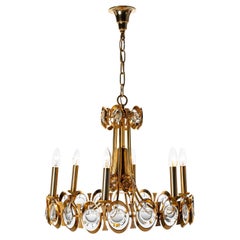 Vintage 1960's Brass and Crystal Glass Chandelier by Palwa