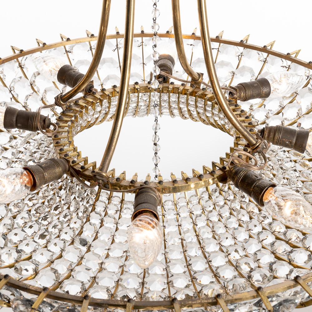 20th Century 1960s Brass and Crystal Glass Chandelier in the Style of Lobmeyr For Sale