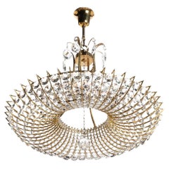 1960s Brass and Crystal Glass Chandelier in the Style of Lobmeyr