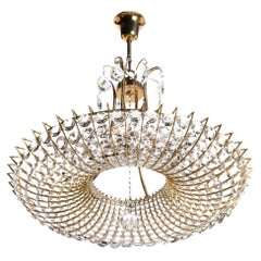 Lustre en laiton et verre de cristal des années 1960 dans le style de Lobmeyr