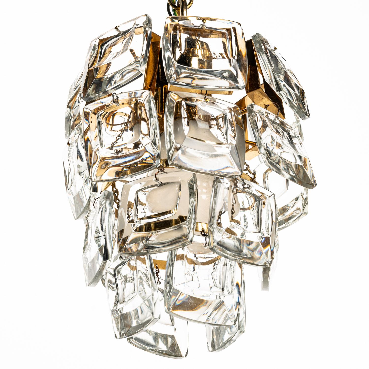 1960s Brass and Crystal Glass Pendant by Palwa For Sale 4