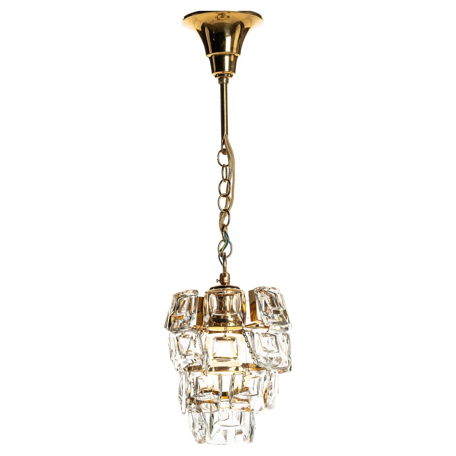 1960s Brass and Crystal Glass Pendant by Palwa For Sale