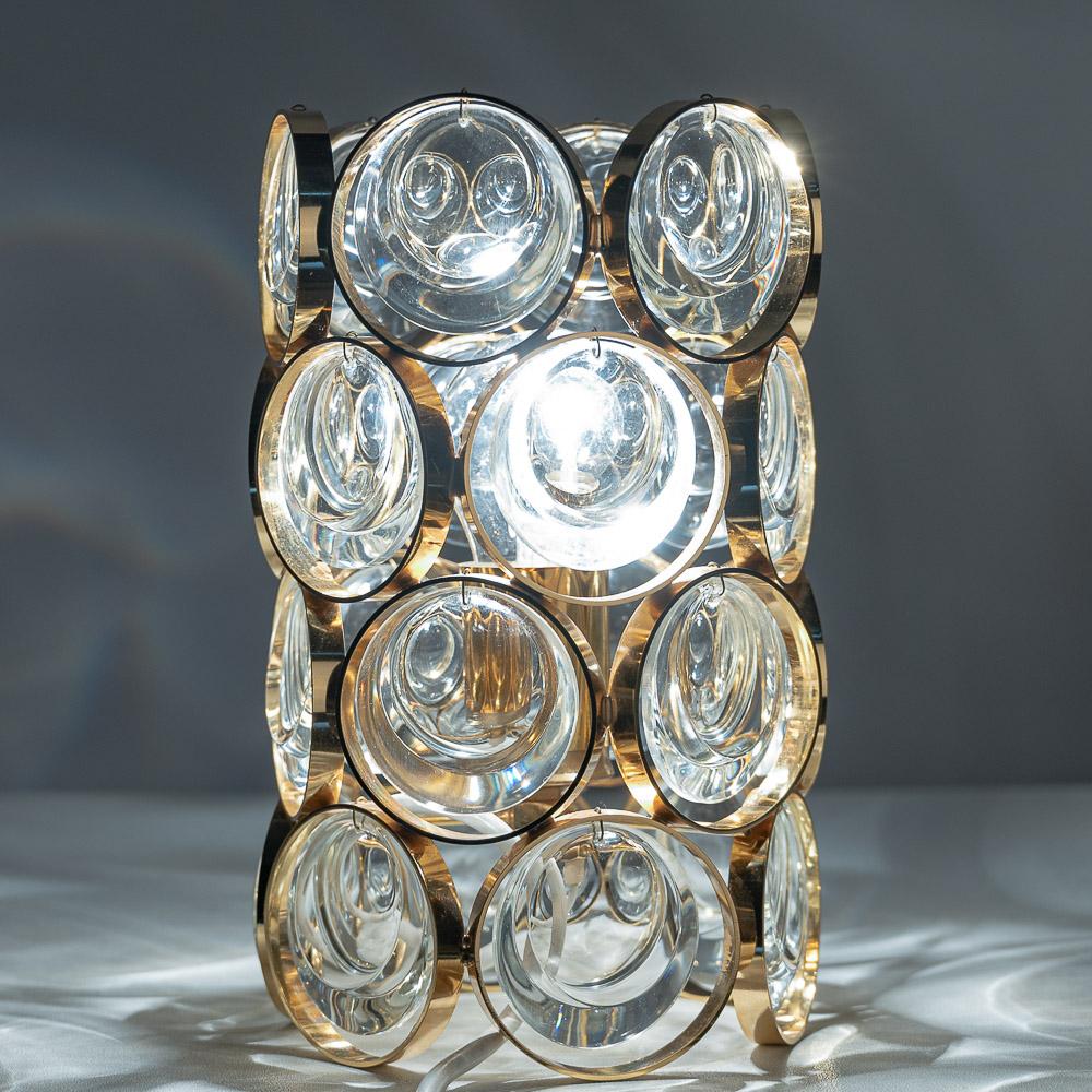 Lámpara de mesa de latón y cristal de los años 60, de Palwa en venta 2