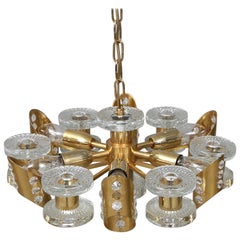 1960s Brass and Crystal Midcentury Chandelier