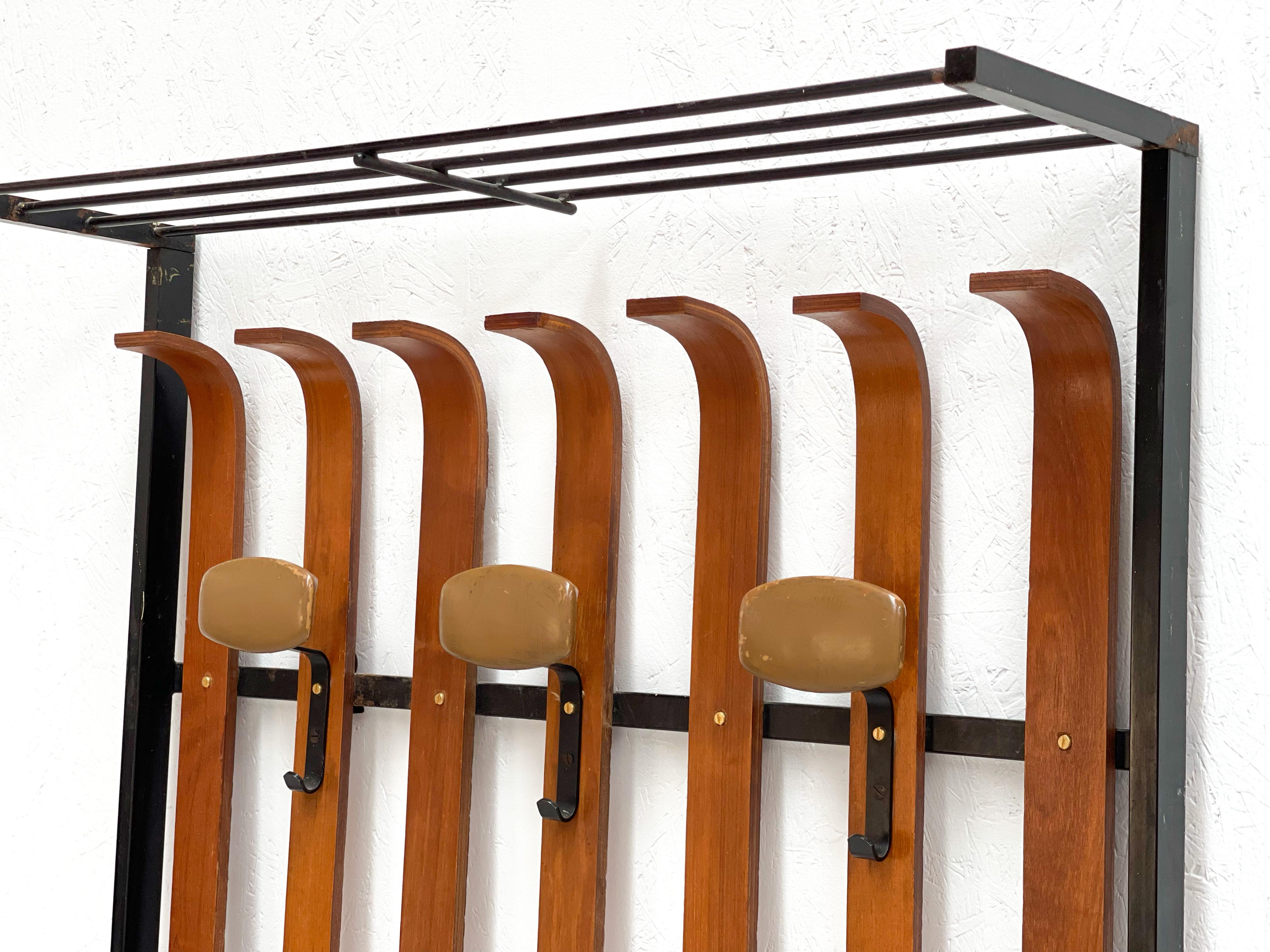 Mid-20th Century 1960's Brass and Faux Leather Italian Coat Rack For Sale