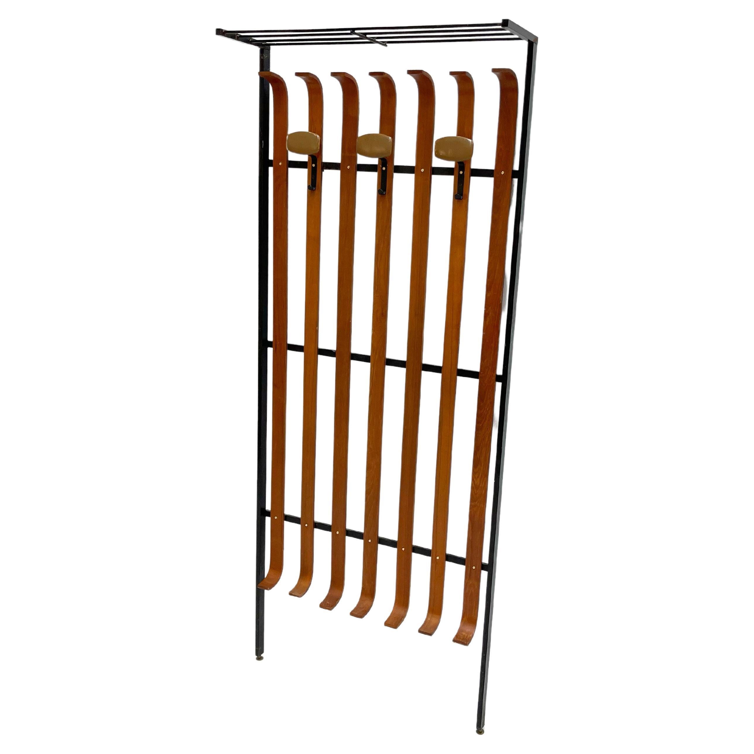 1960's Brass and Faux Leather Italian Coat Rack For Sale