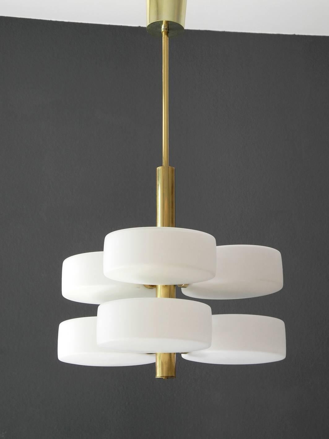 German 1960s Brass and Glass Ceiling Lamp by Kaiser, Mid-Century Modern, Space Age