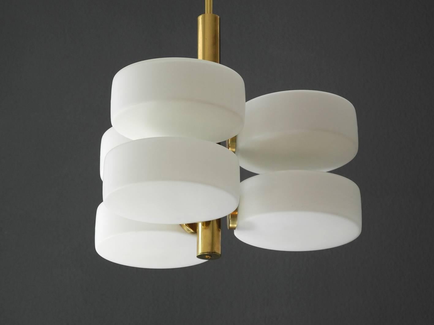 1960s Brass and Glass Ceiling Lamp by Kaiser, Mid-Century Modern, Space Age In Excellent Condition In München, DE