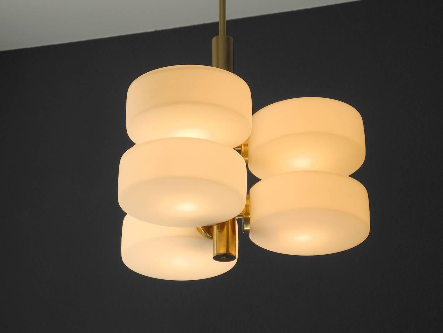 1960s Brass and Glass Ceiling Lamp by Kaiser, Mid-Century Modern, Space Age 1