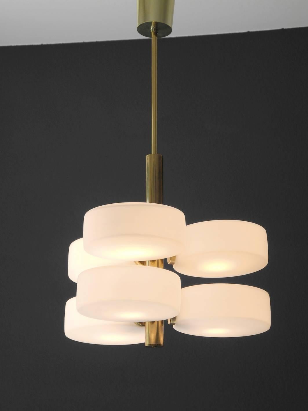 1960s Brass and Glass Ceiling Lamp by Kaiser, Mid-Century Modern, Space Age 2
