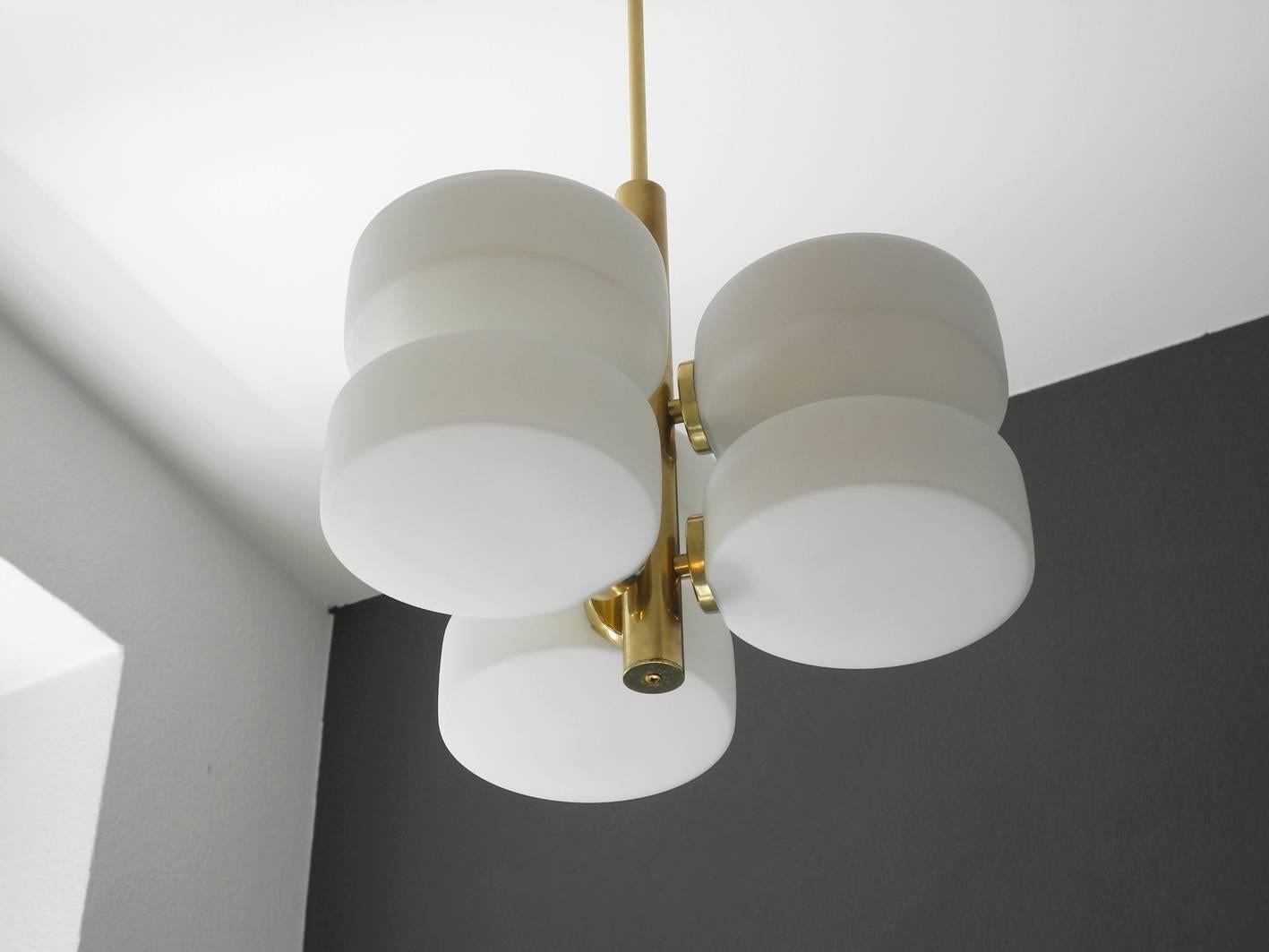 1960s Brass and Glass Ceiling Lamp by Kaiser, Mid-Century Modern, Space Age 3