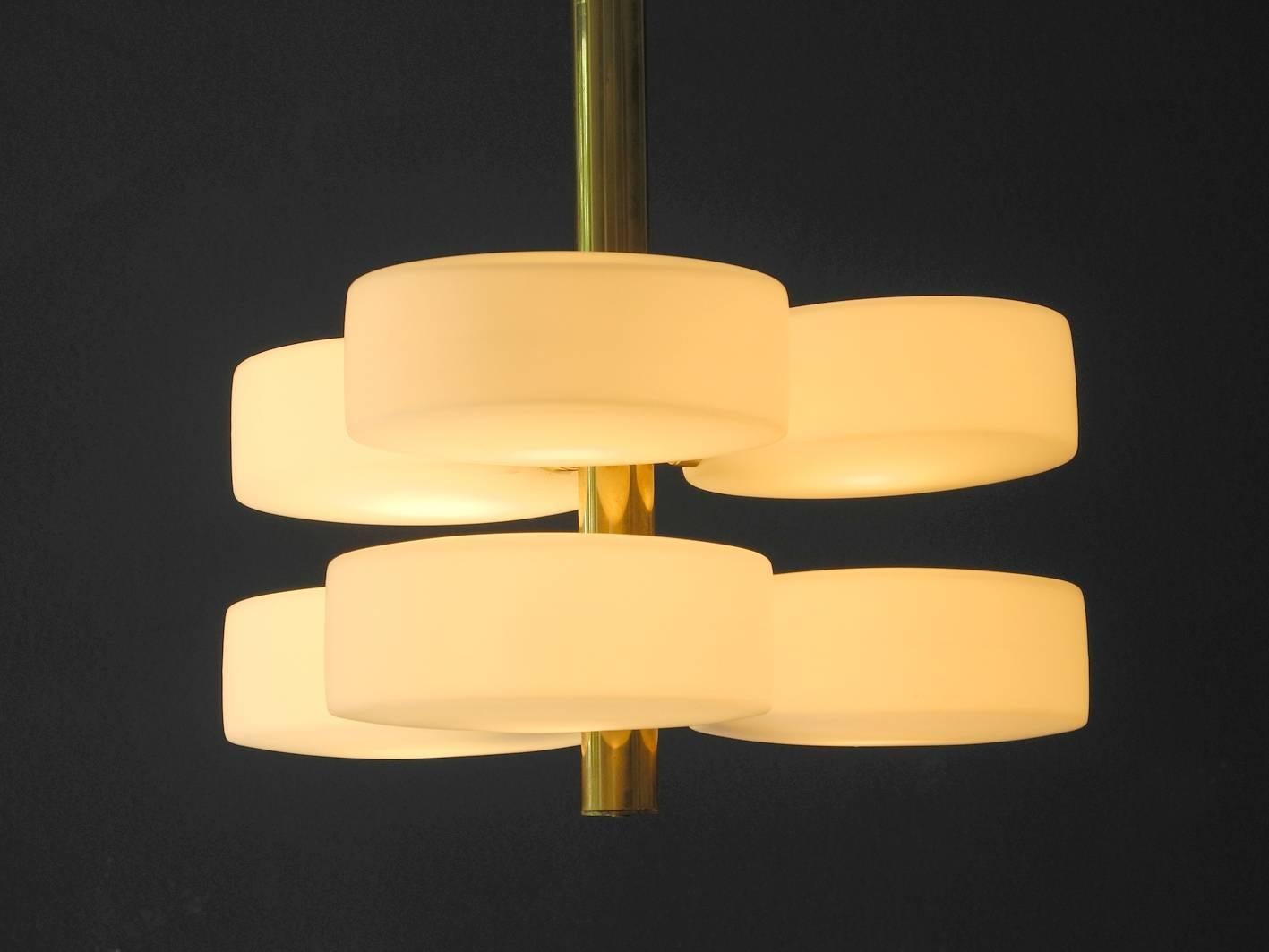 1960s Brass and Glass Ceiling Lamp by Kaiser, Mid-Century Modern, Space Age 4