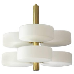 1960s Brass and Glass Ceiling Lamp by Kaiser, Mid-Century Modern, Space Age