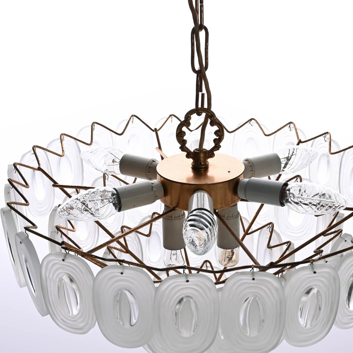 Lampadario in ottone e vetro degli anni '60 attribuito a Gino Vistosi In condizioni buone in vendita a Schoorl, NL