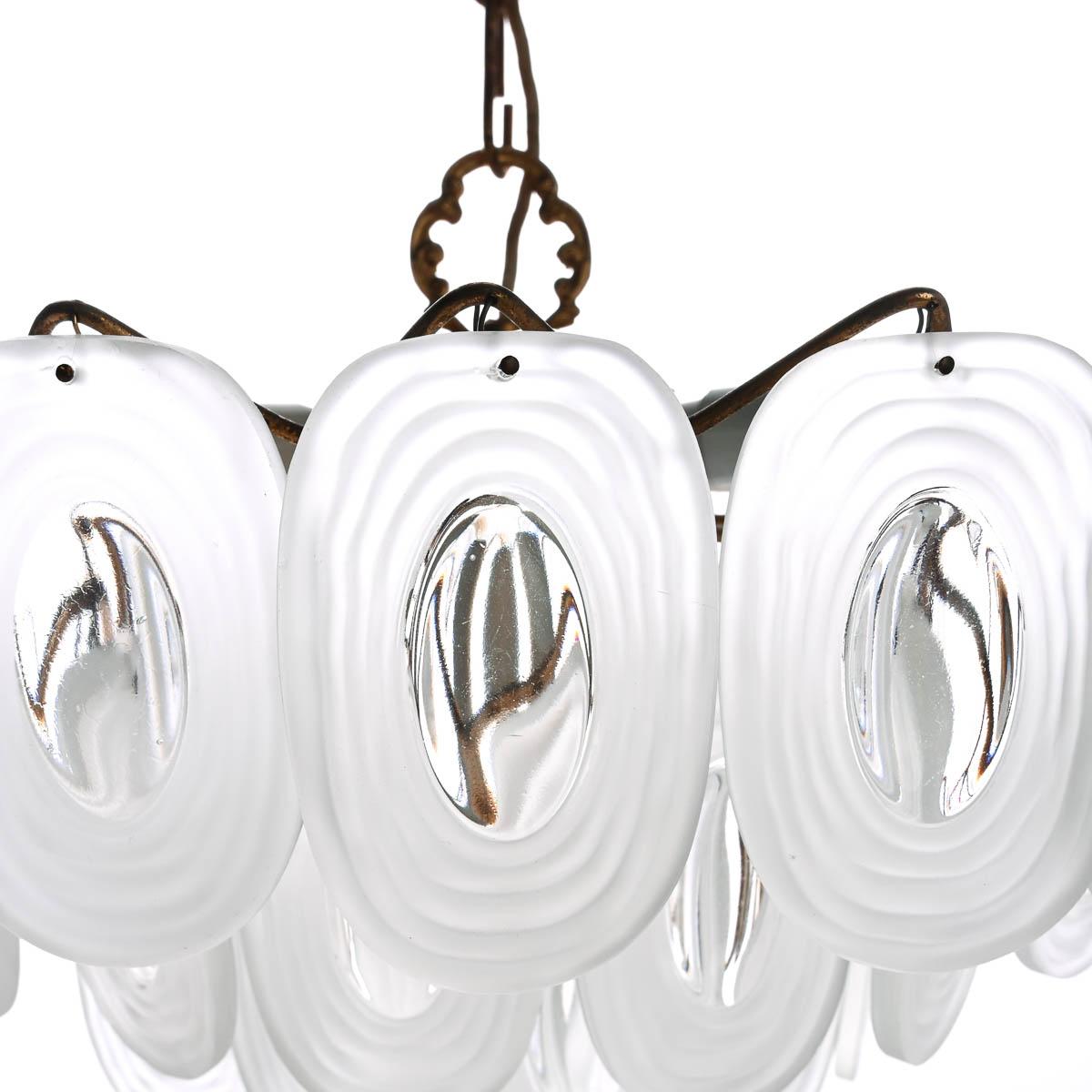 Vetro Lampadario in ottone e vetro degli anni '60 attribuito a Gino Vistosi in vendita