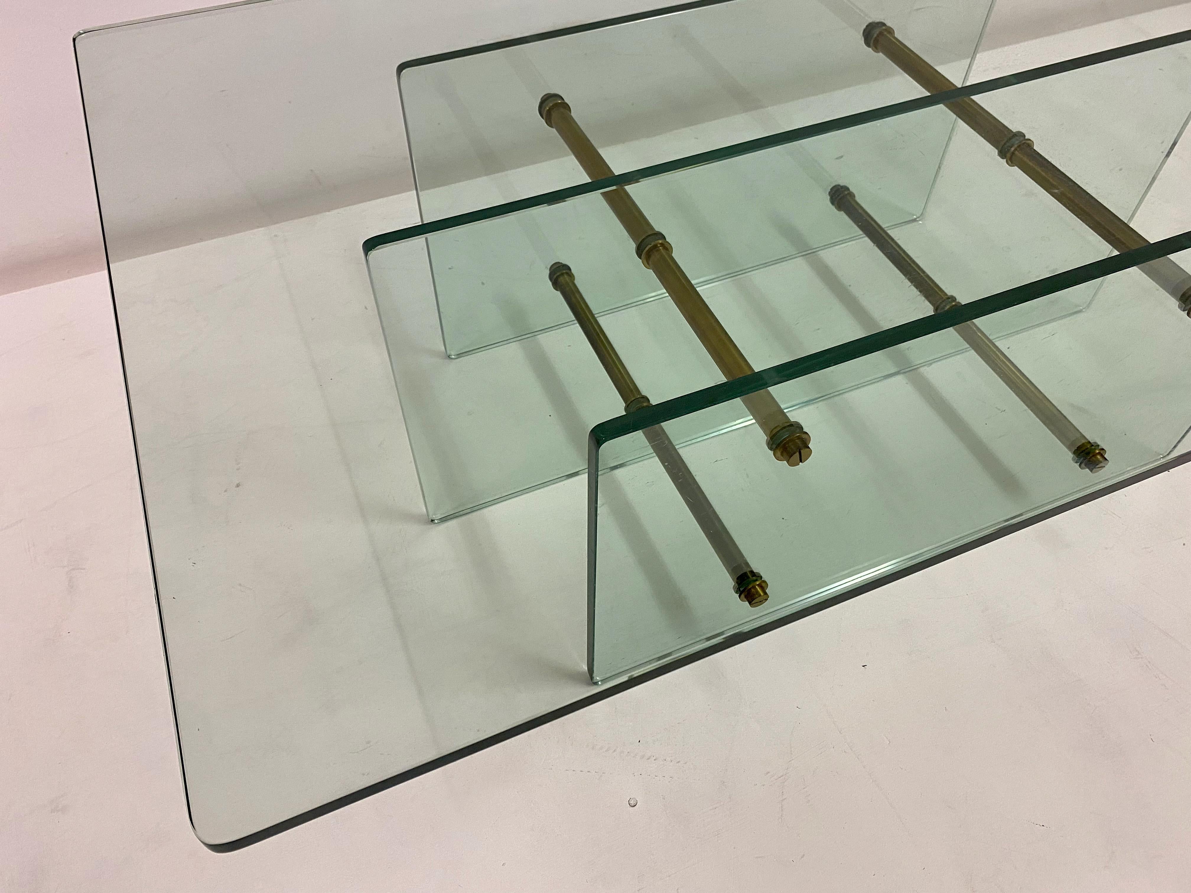 1960s Brass and Glass Coffee Table Attributed to Fontana Arte For Sale 4