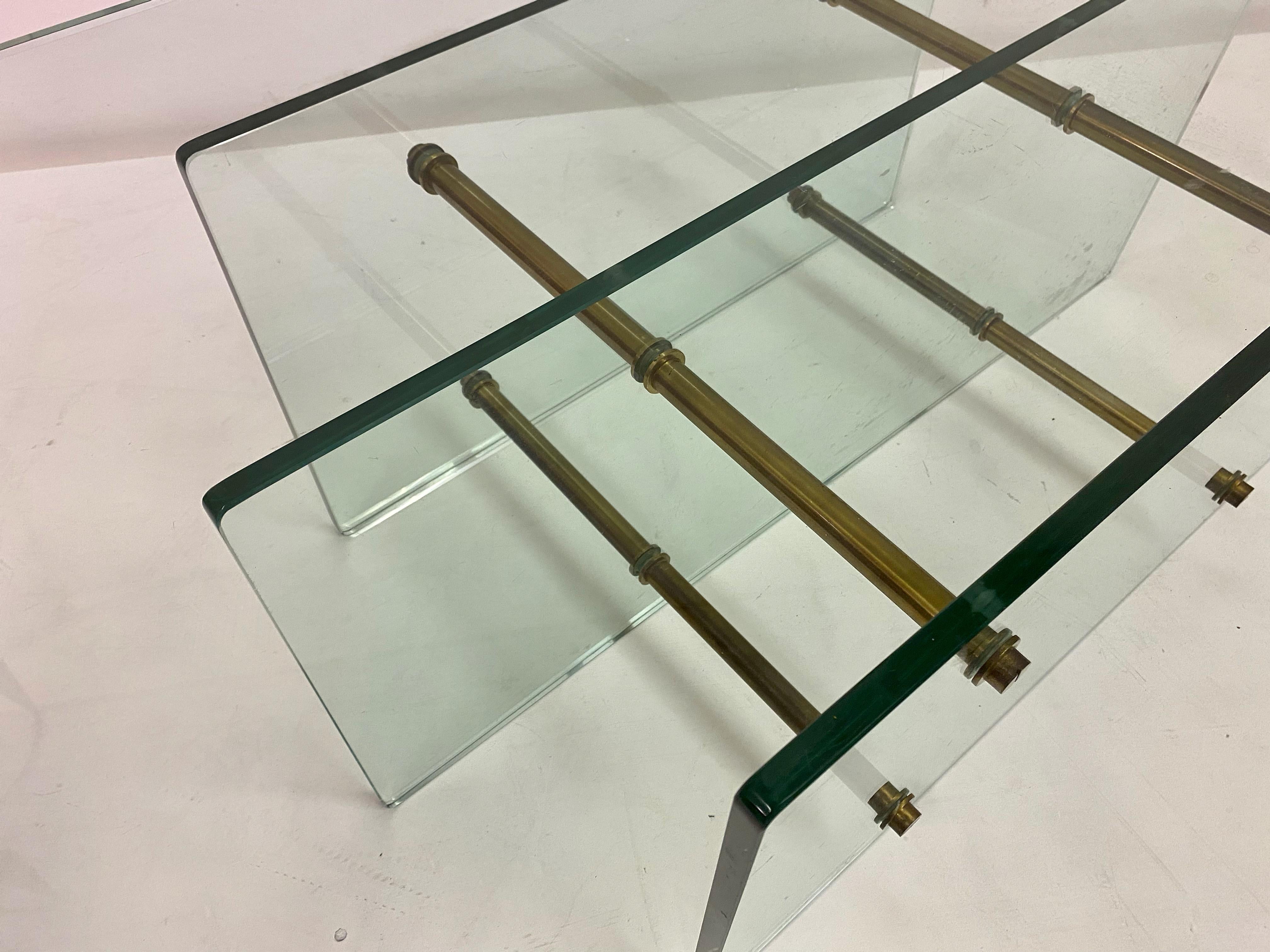 1960s Brass and Glass Coffee Table Attributed to Fontana Arte For Sale 8