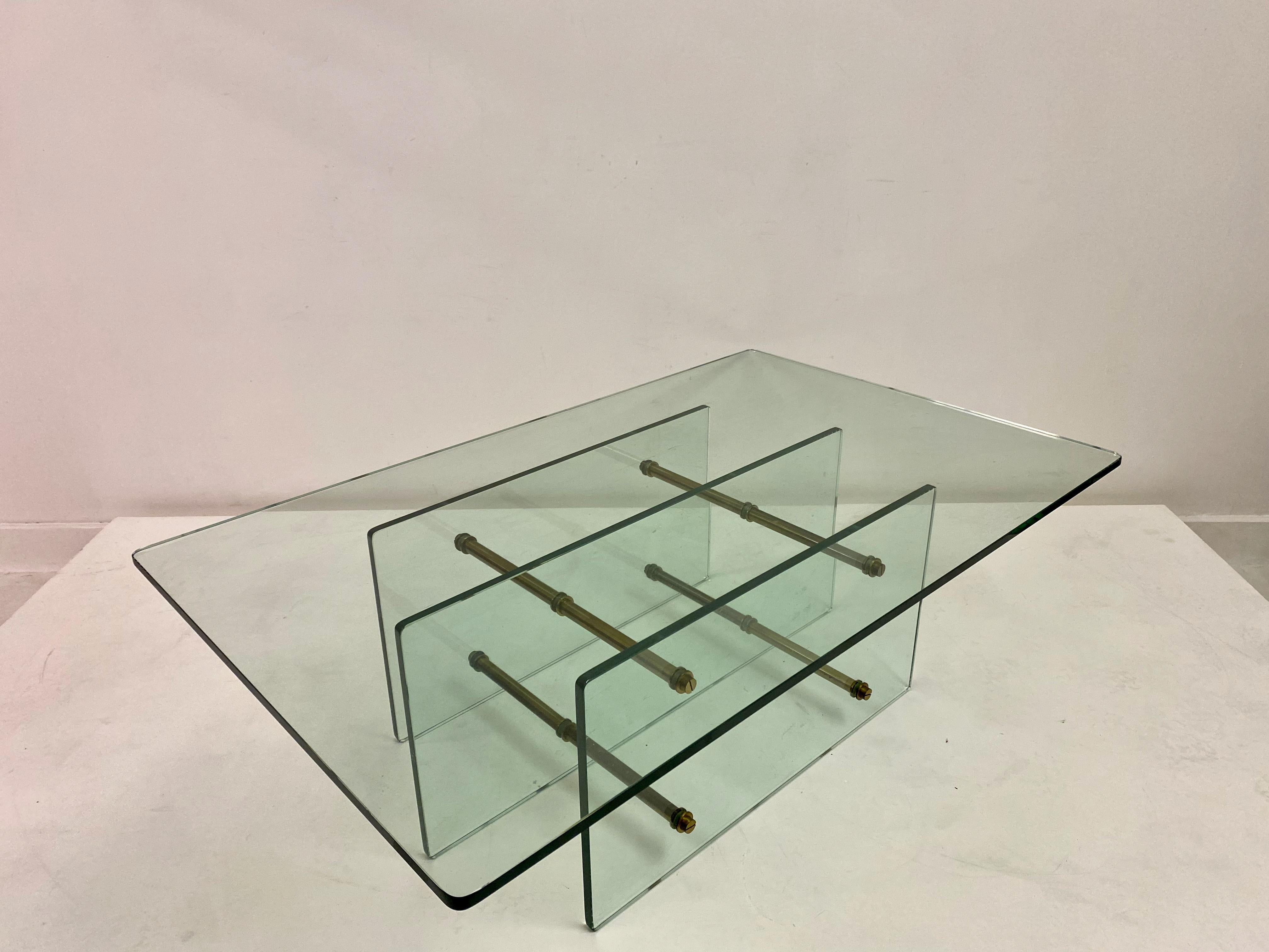 1960s Brass and Glass Coffee Table Attributed to Fontana Arte For Sale 9