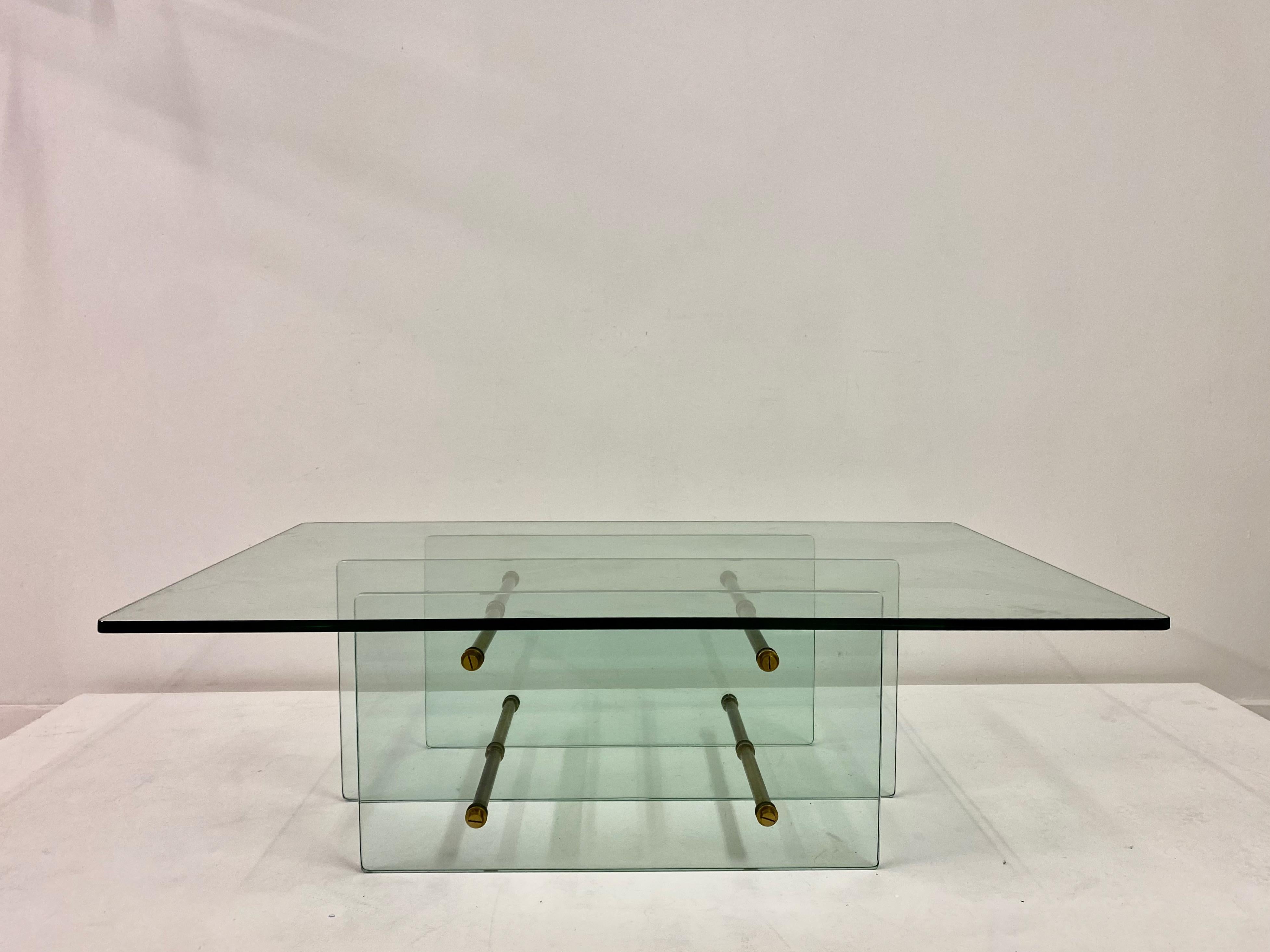 Italian 1960s Brass and Glass Coffee Table Attributed to Fontana Arte For Sale