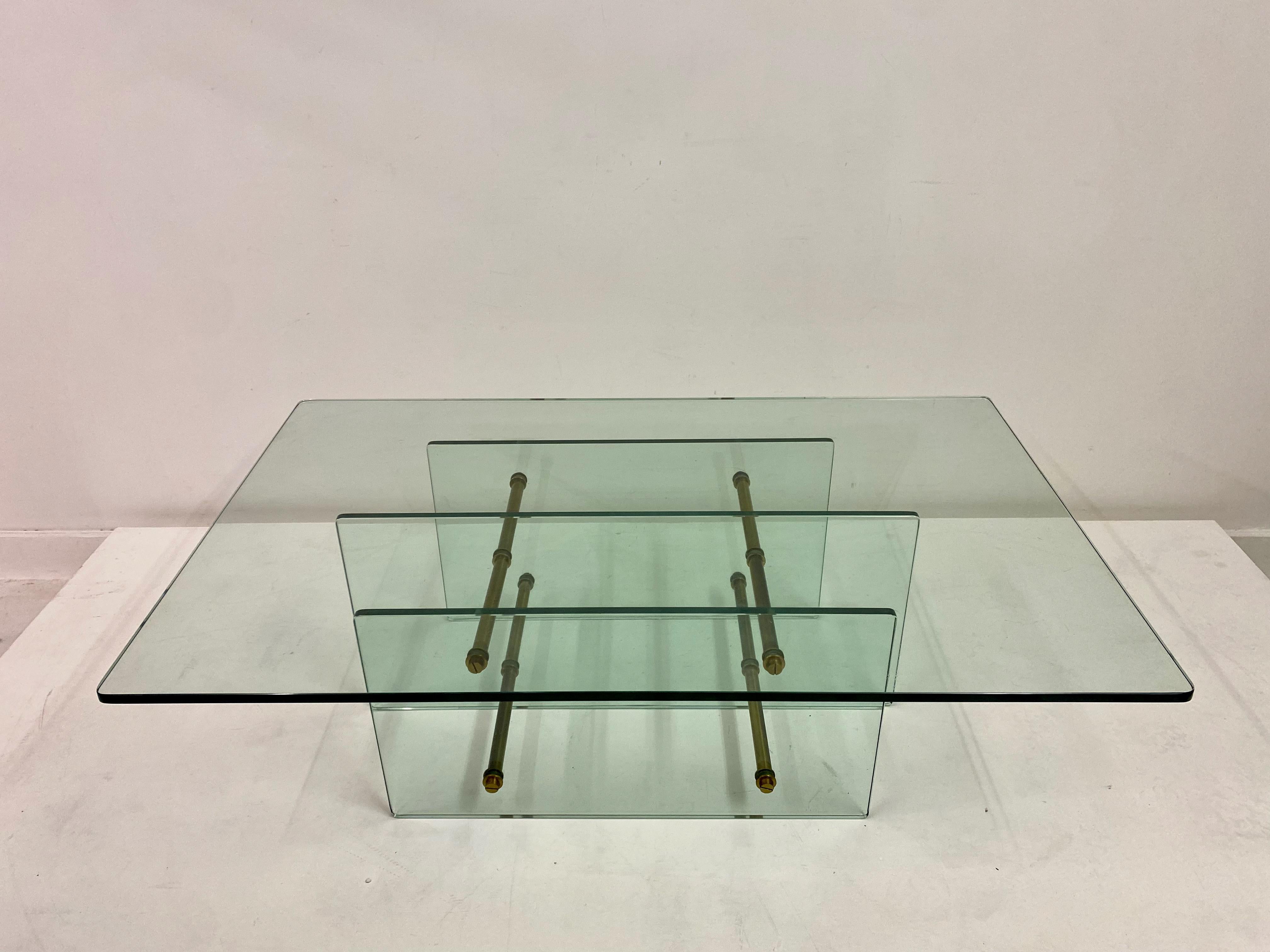 1960s Brass and Glass Coffee Table Attributed to Fontana Arte In Good Condition For Sale In London, London
