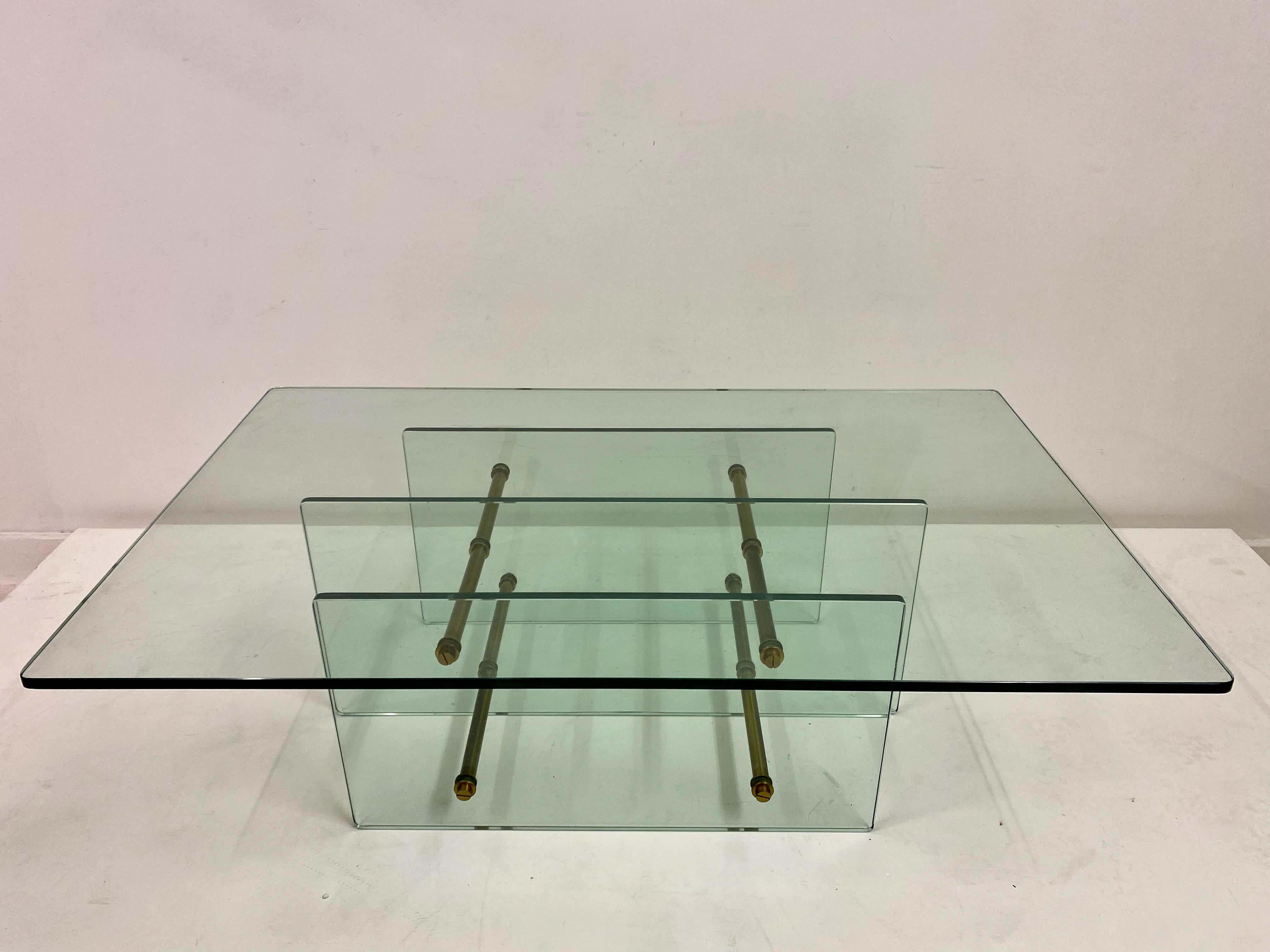 20th Century 1960s Brass and Glass Coffee Table Attributed to Fontana Arte For Sale