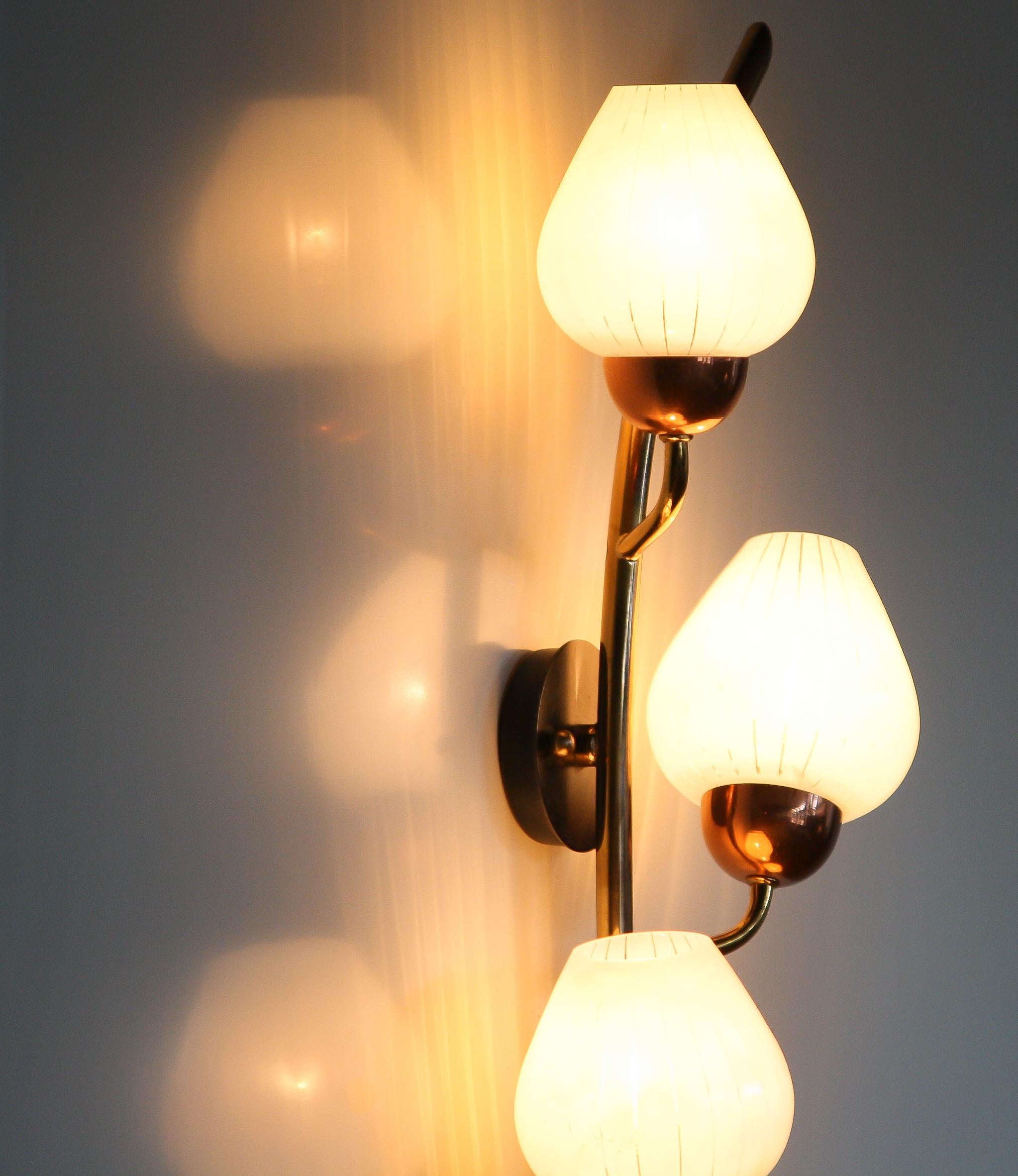 1960s Brass and Glass Wall Light Scone In Good Condition In Silvolde, Gelderland