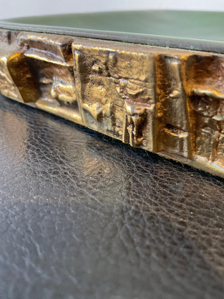 1960s Brass and Green Enamel Brutalist Ashtray / Coin Dish For Sale at