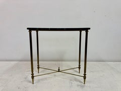 1960s Brass and Green Faux Marble Side Table
