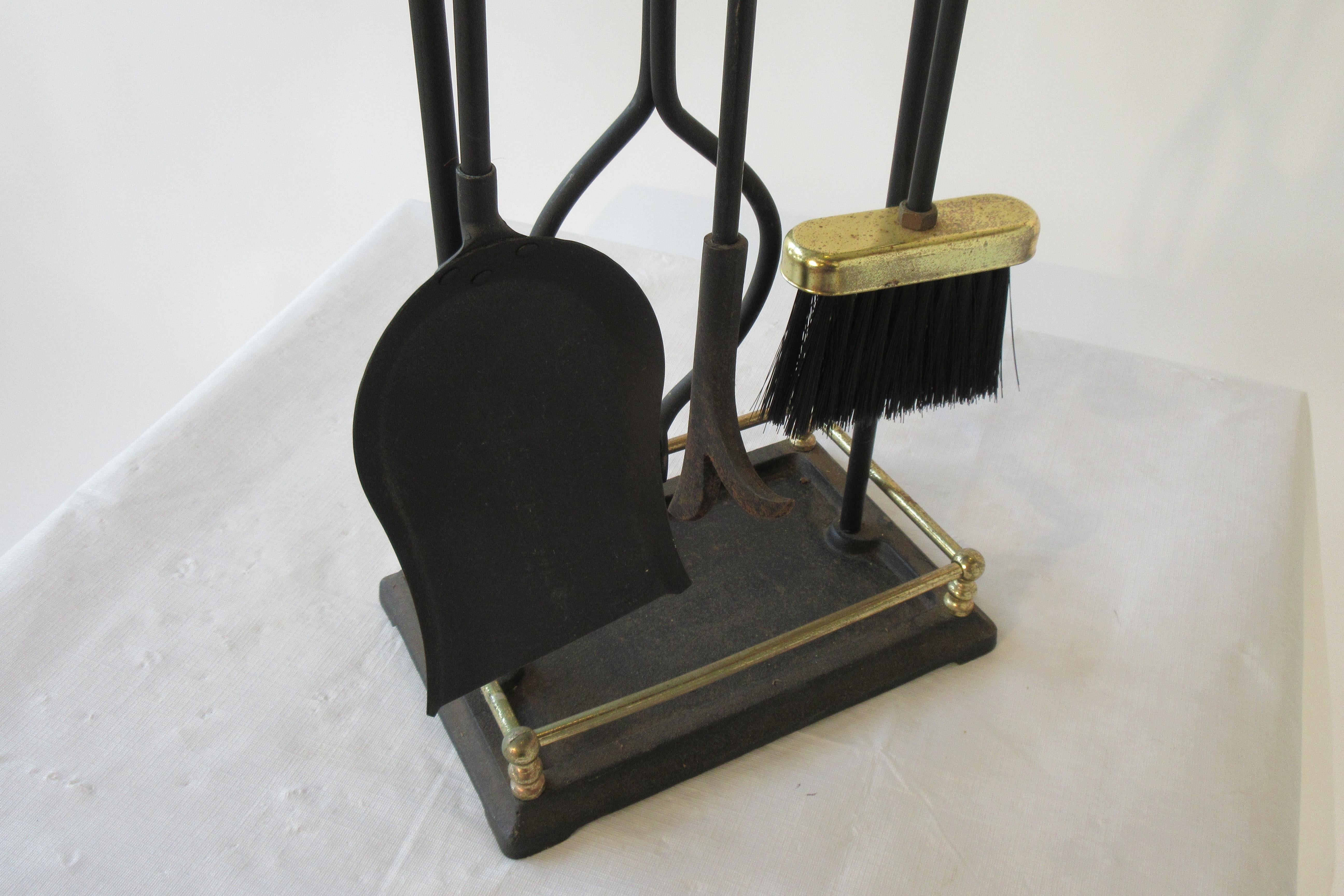 1960s Brass and Iron Fire Place Tool Set 4