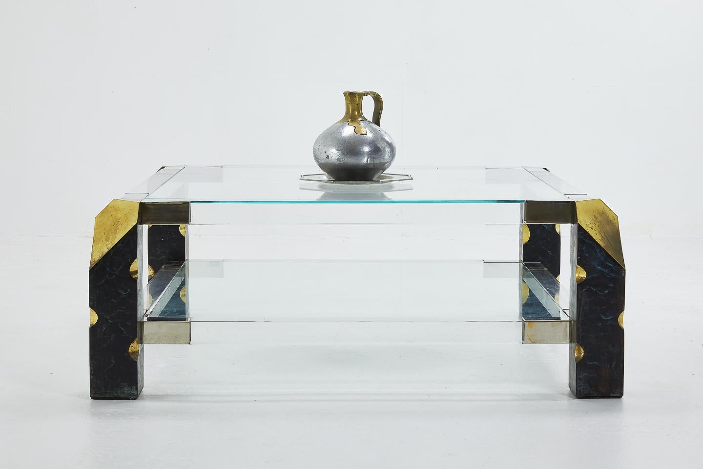 Glass 1960s Brass and Lucite Coffee Table