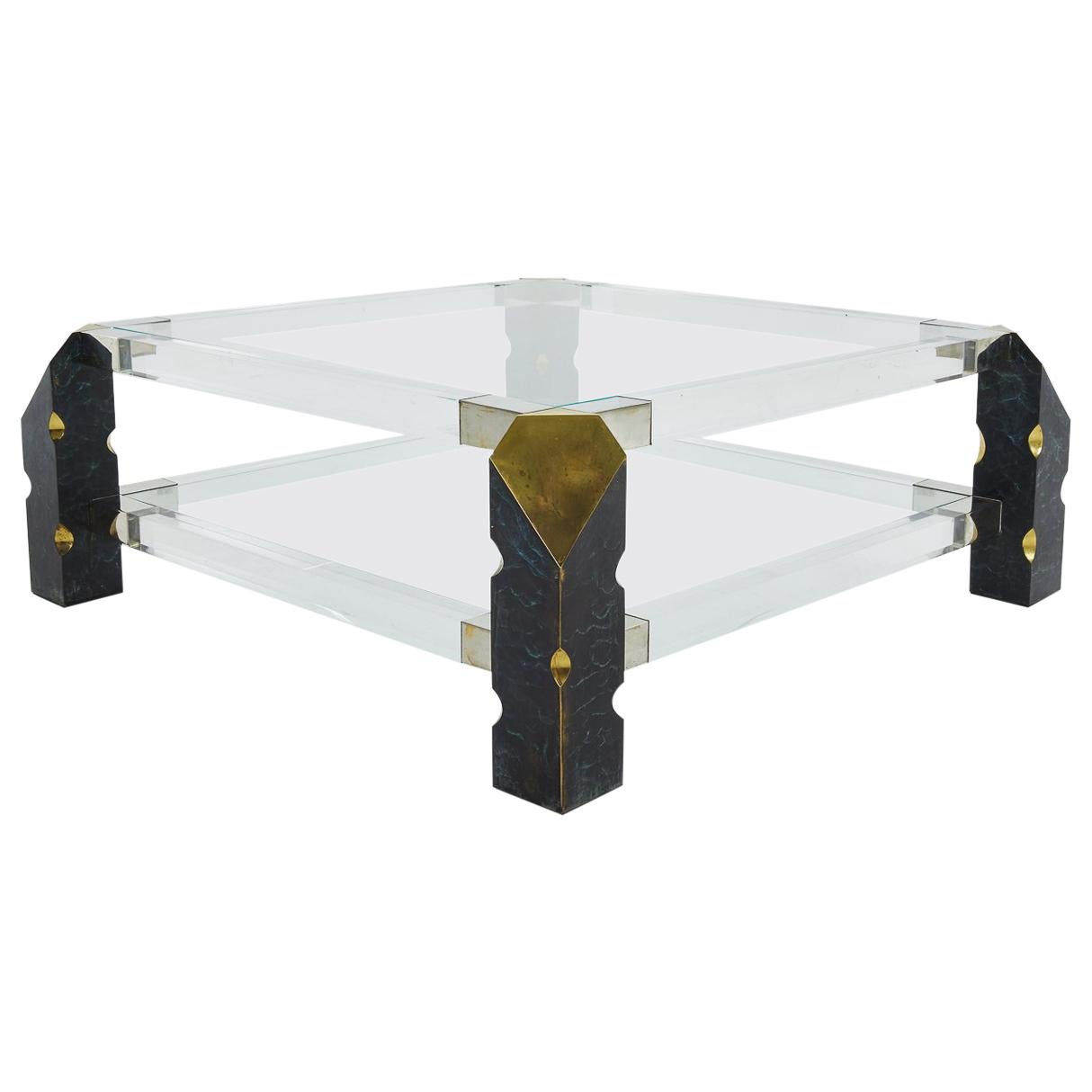 1960s Brass and Lucite Coffee Table