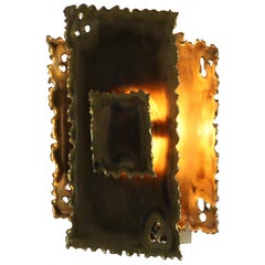1960s, Brass Brutalist Wall Light by Svend Aage Holm Sørensen