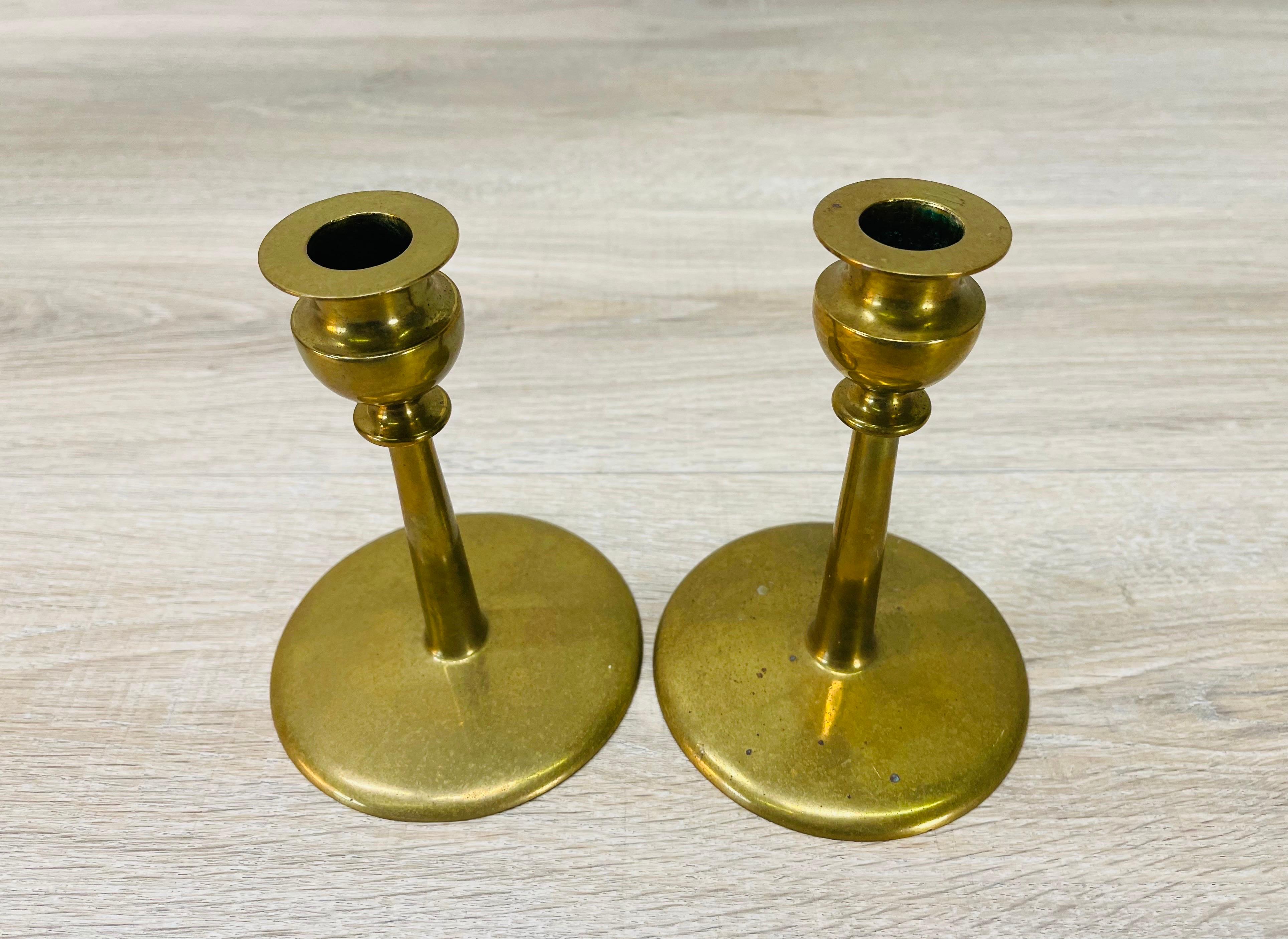 Mid-Century Modern 1960s Brass Candlestick Holders, Pair For Sale