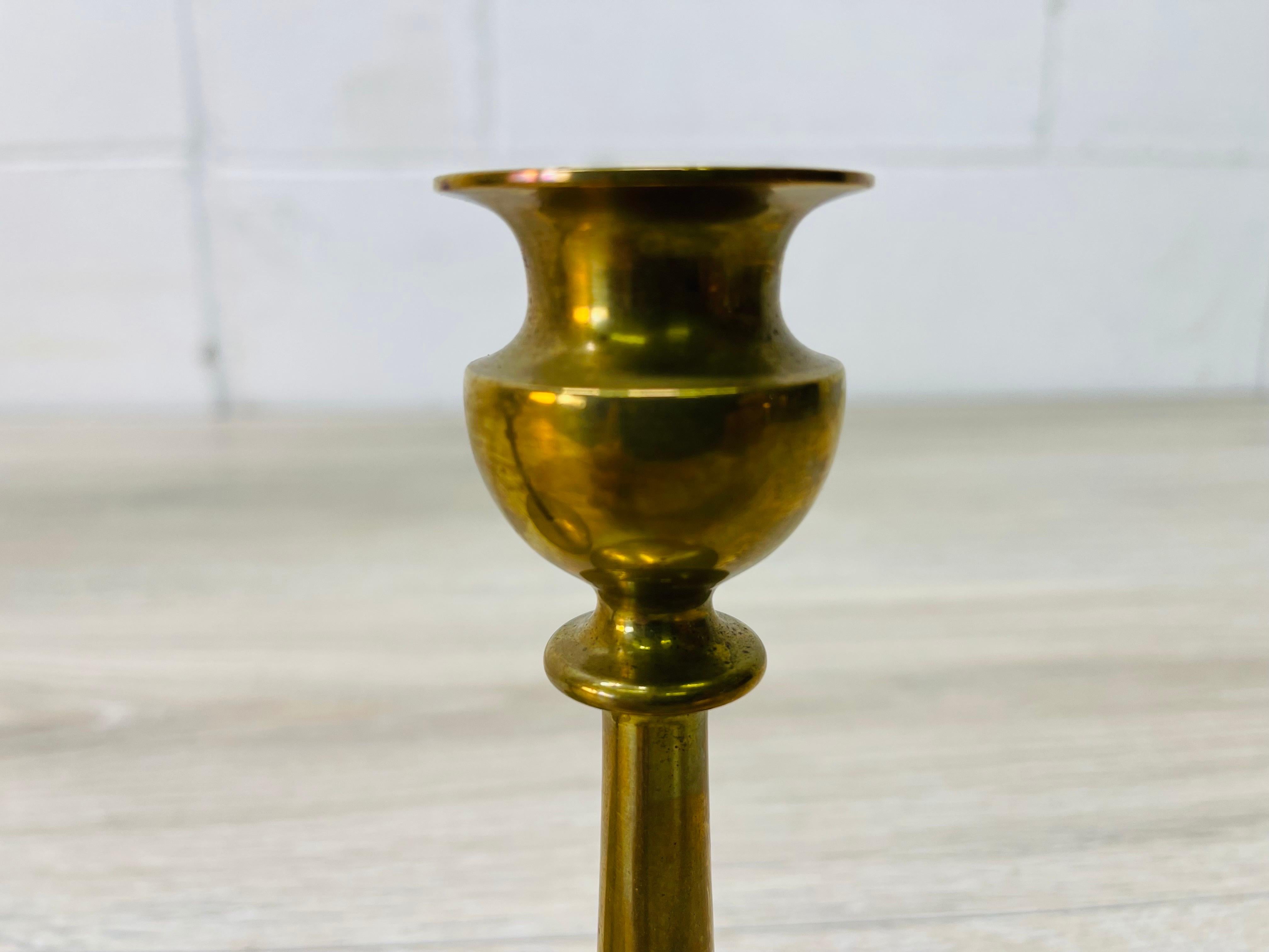 1960s Brass Candlestick Holders, Pair In Good Condition For Sale In Amherst, NH