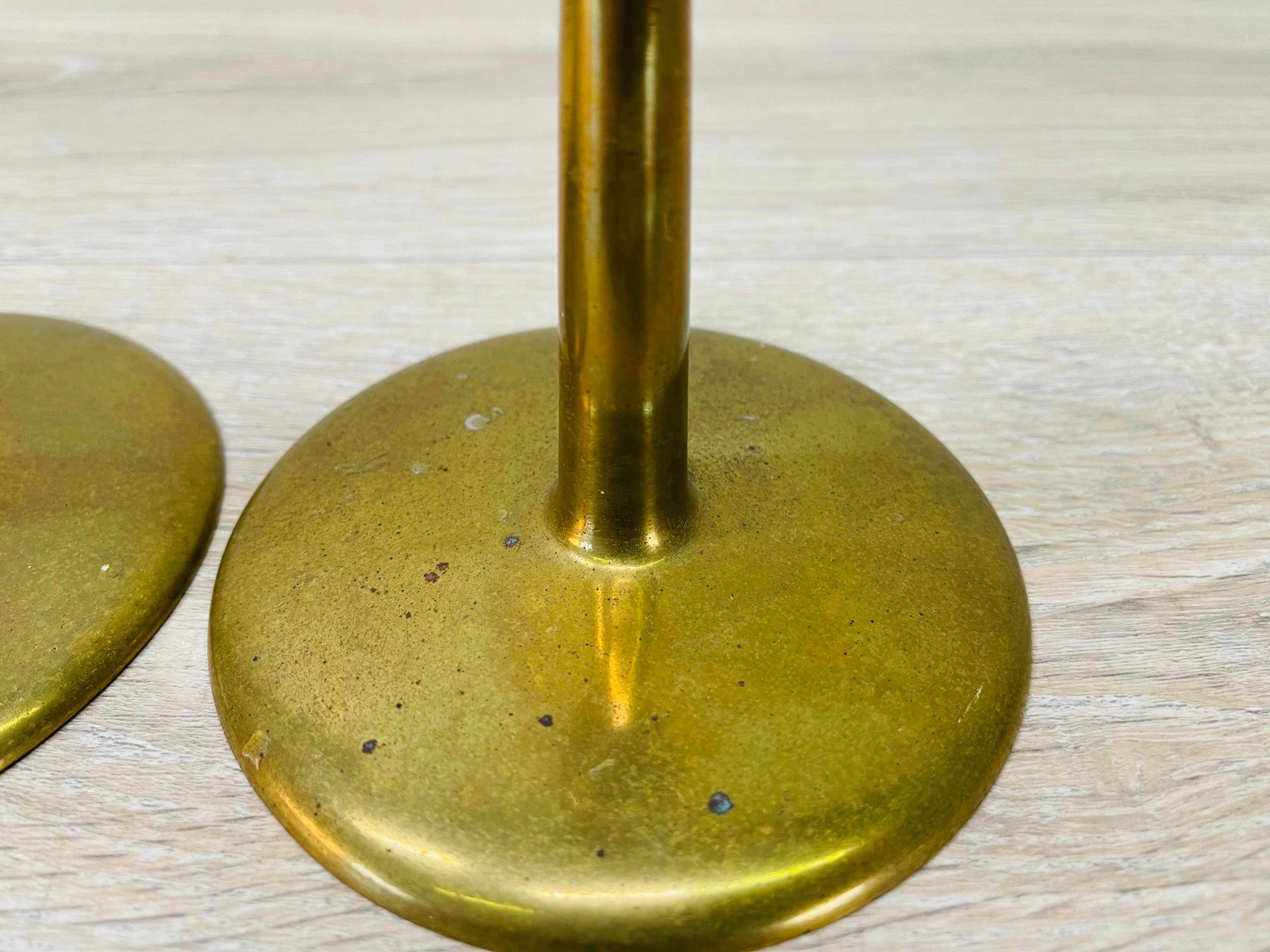 20th Century 1960s Brass Candlestick Holders, Pair For Sale
