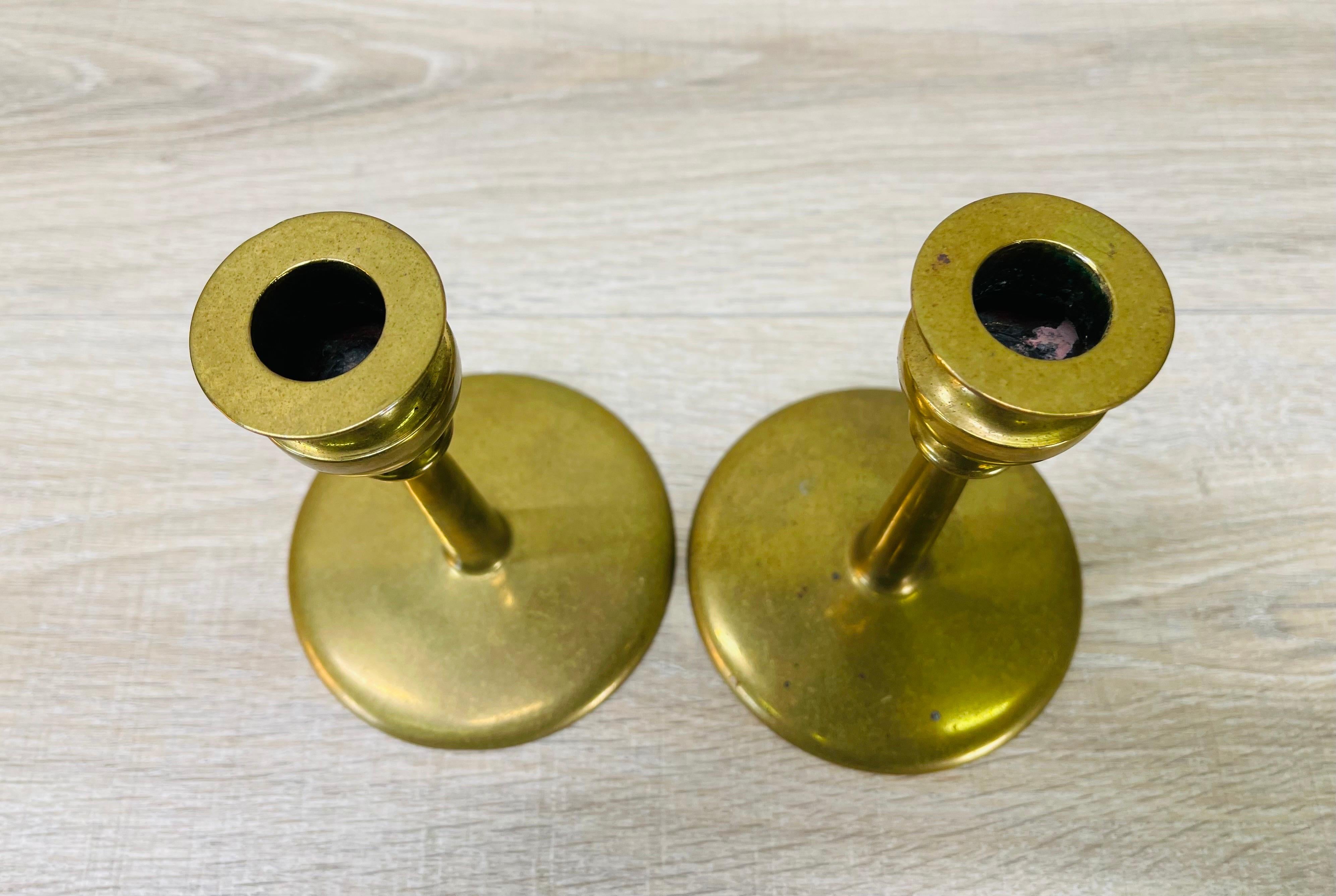 1960s Brass Candlestick Holders, Pair For Sale 1