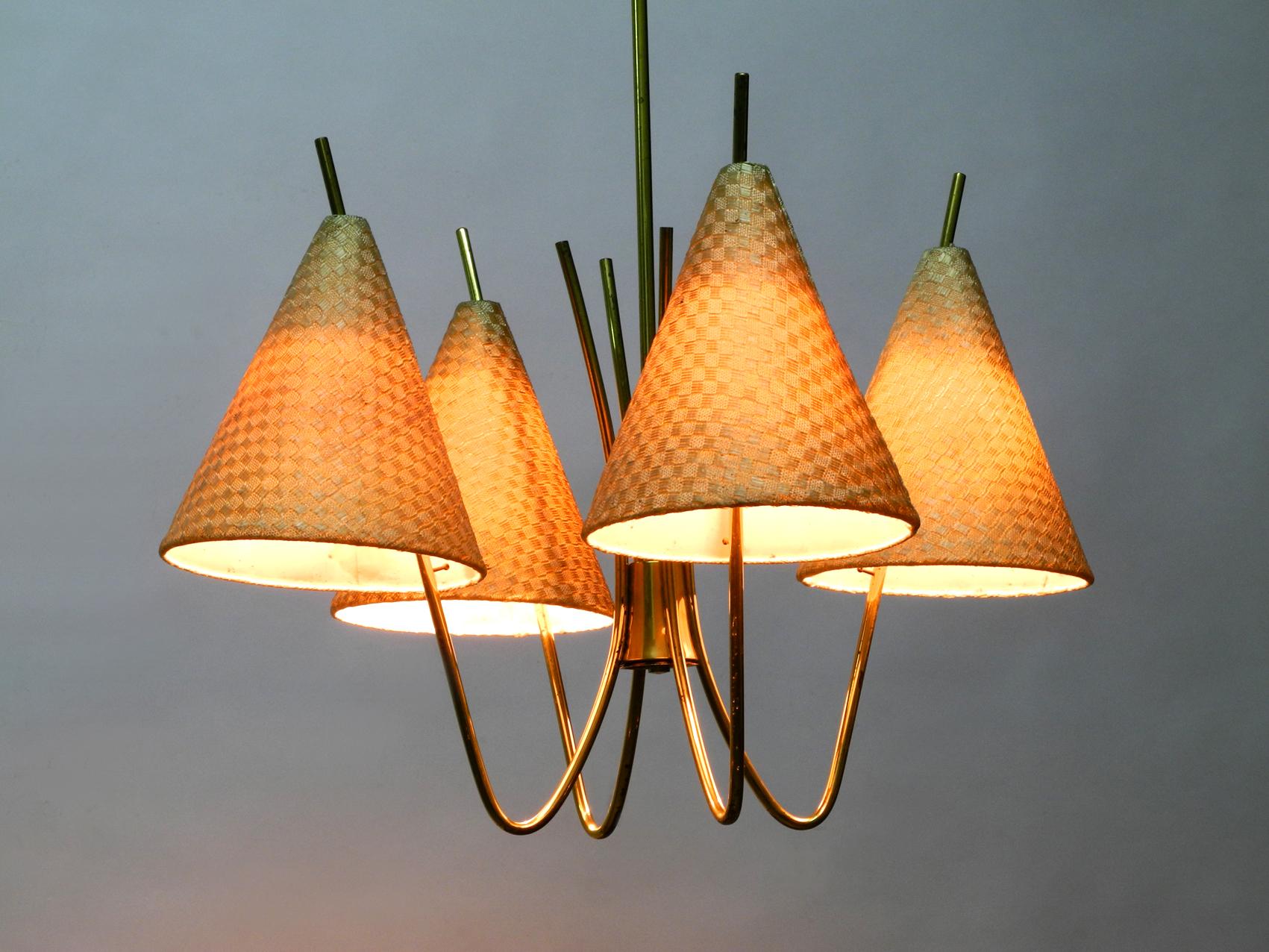 1960s Brass Ceiling Lamp with Bast Shades by J. T. Kalmar Made in Austria 8