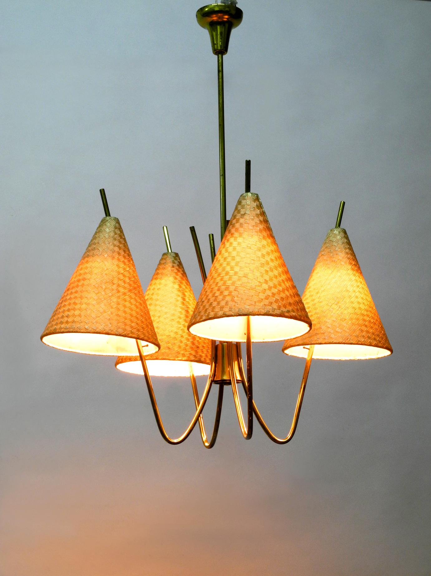 Mid-Century Modern 1960s Brass Ceiling Lamp with Bast Shades by J. T. Kalmar Made in Austria