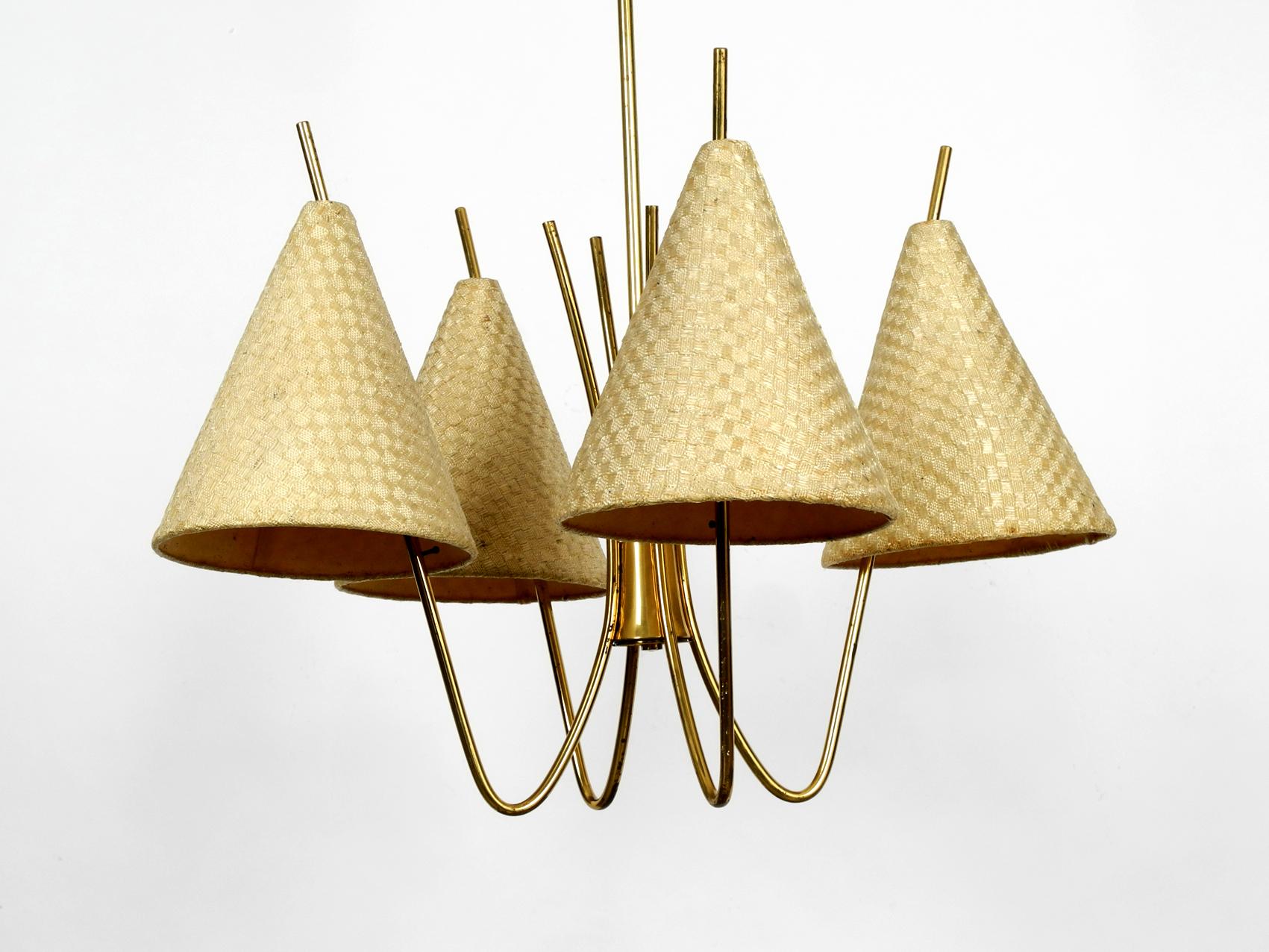 Austrian 1960s Brass Ceiling Lamp with Bast Shades by J. T. Kalmar Made in Austria
