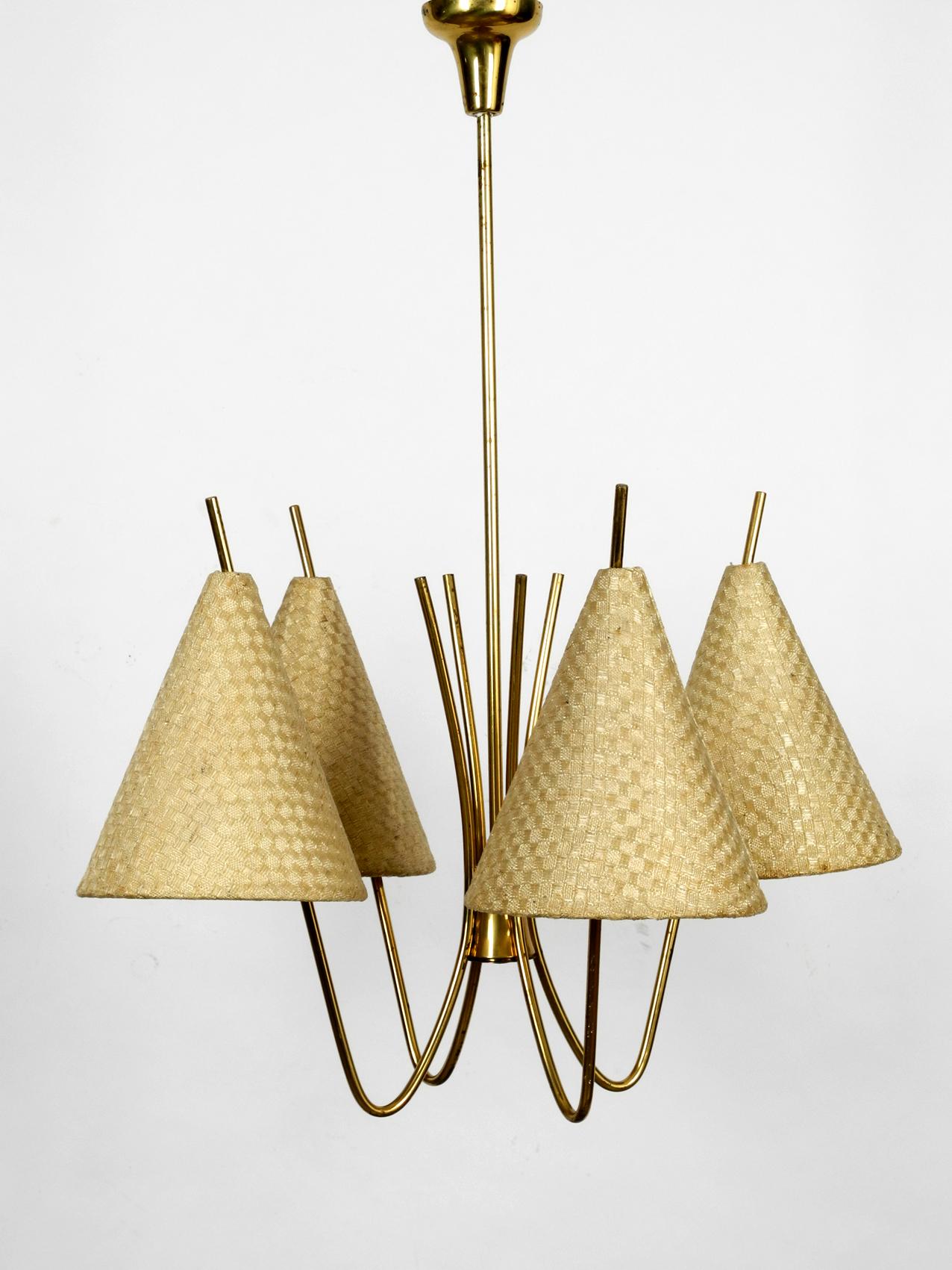 1960s Brass Ceiling Lamp with Bast Shades by J. T. Kalmar Made in Austria 1
