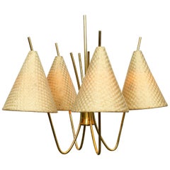 1960s Brass Ceiling Lamp with Bast Shades by J. T. Kalmar Made in Austria