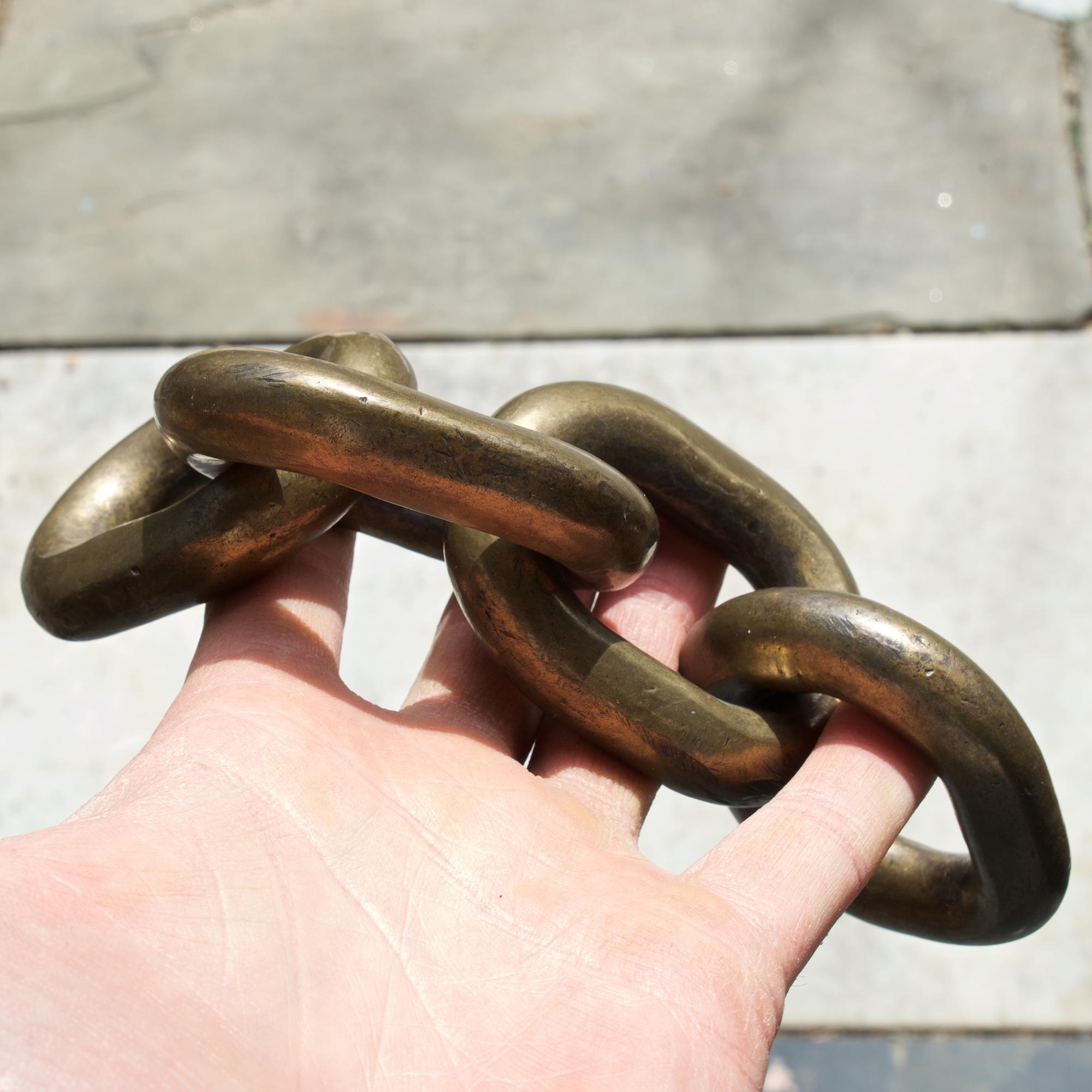Cast 1960s Brass Chain Links Sculpture Paperweight 