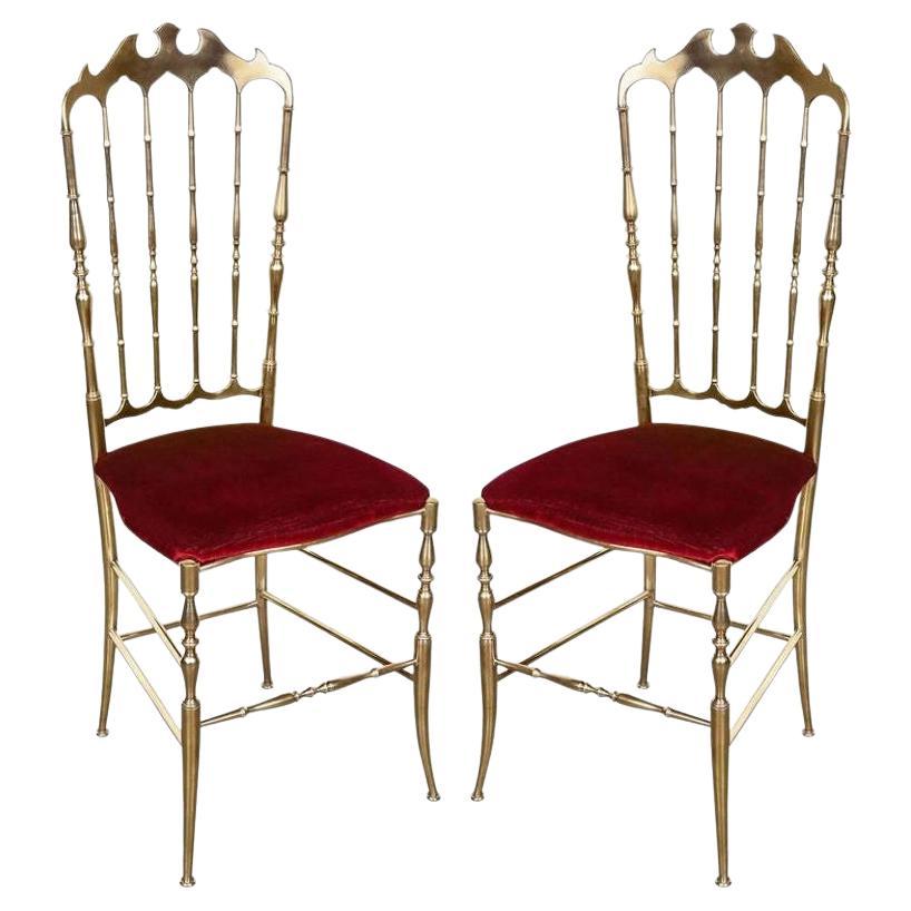 1960's Brass Chairs by Chiavari Italy, a Pair For Sale
